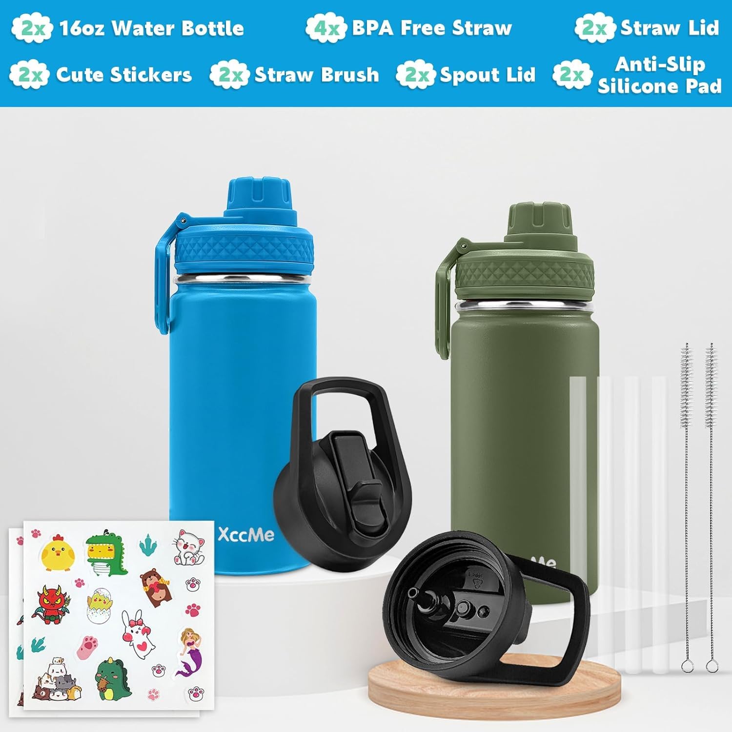 16 Oz Kids Water Bottle 2 Pack,Water Bottles For School Kids,Metal Water Bottle Kids,Insulated Kids