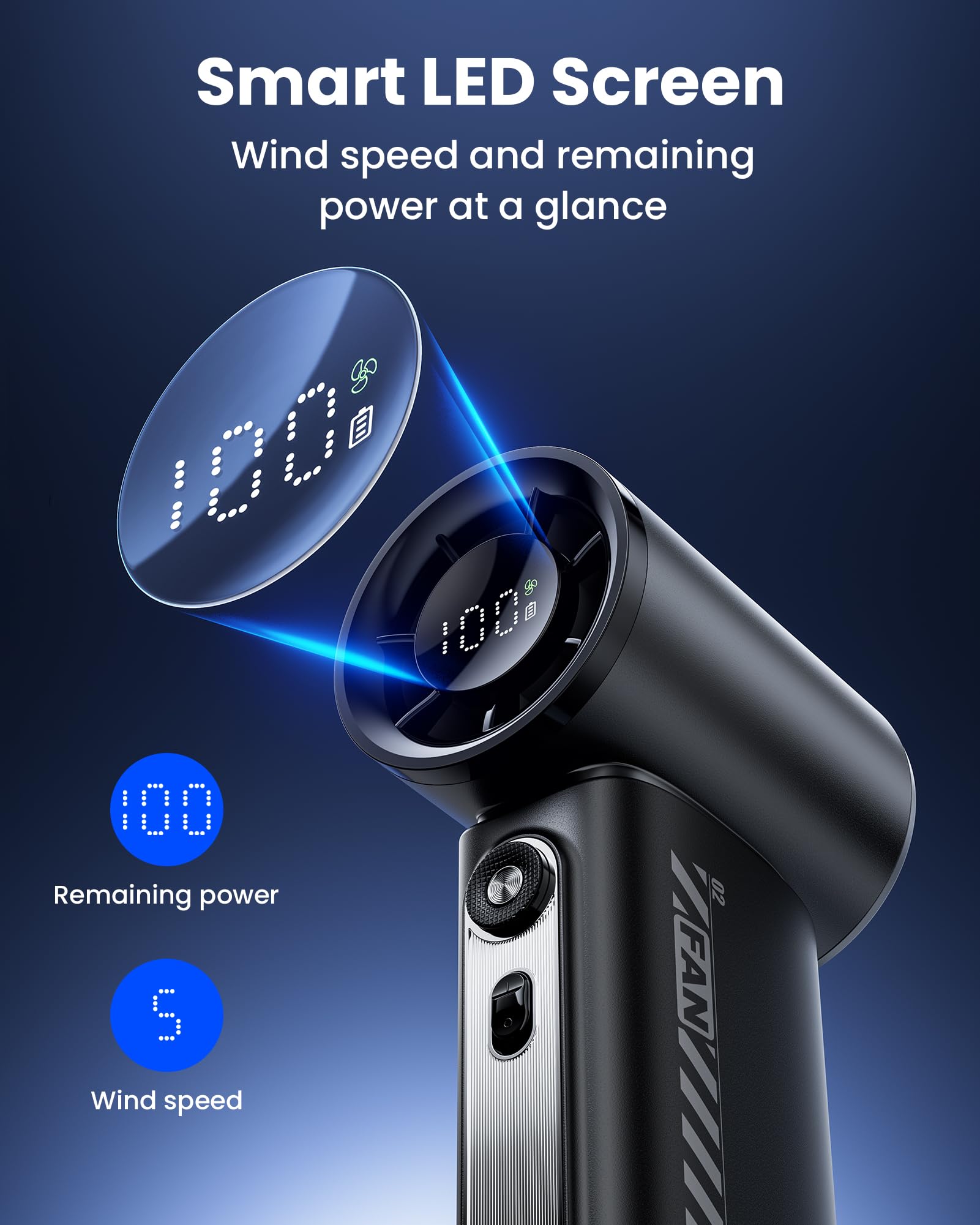 Koonie 19000 Rpm High Speed Portable Handheld Fan,100 Speeds Mini Turbo Fan, 3600Mah, 12H Max