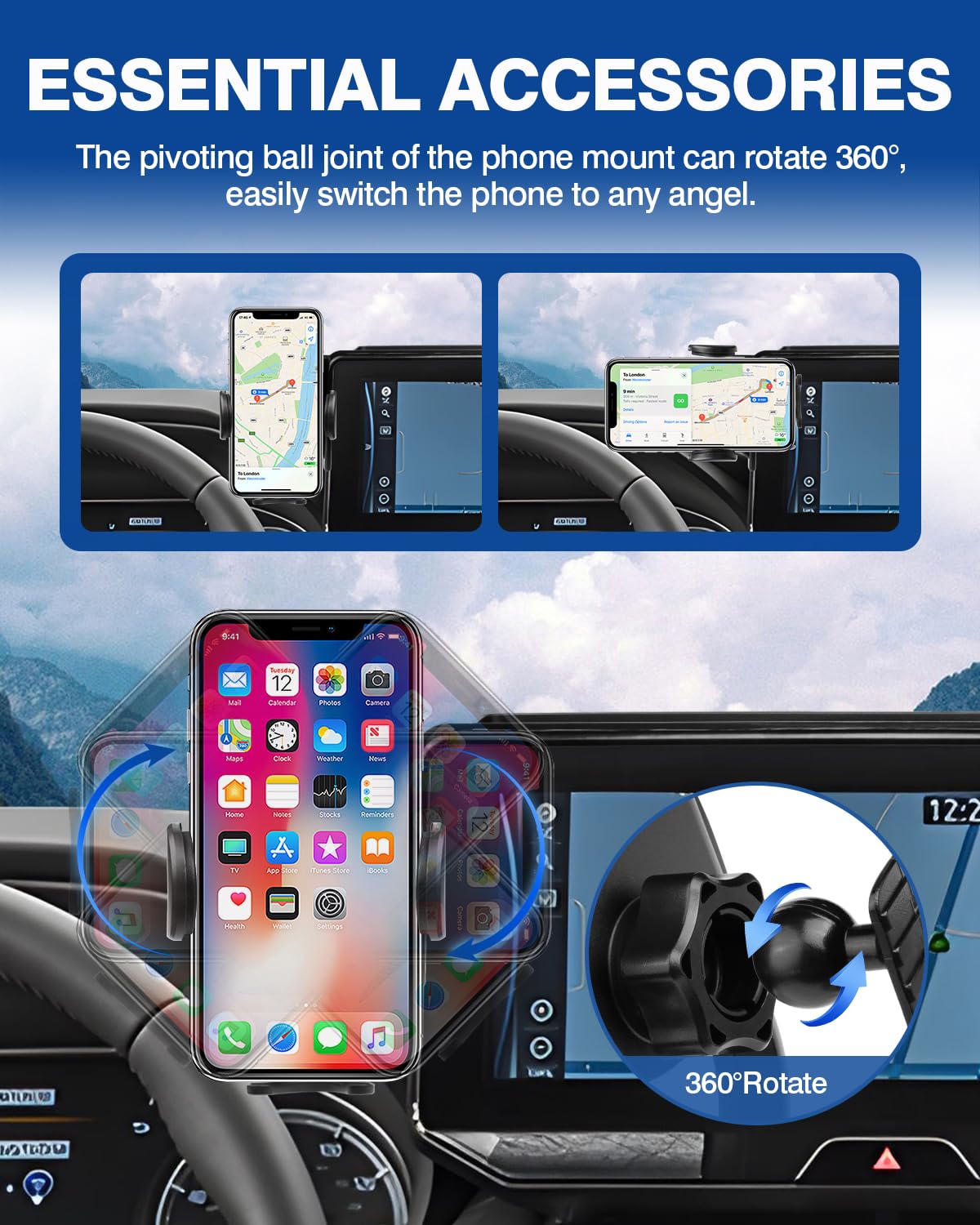 Autorder Car Phone Holder For Toyota Venza     Accessories Phone Mount 12.3" Screen Cell Phone Automobile Cradles 360 Degree Rotation (Not Fit Screen With Automatic Light Sensor)