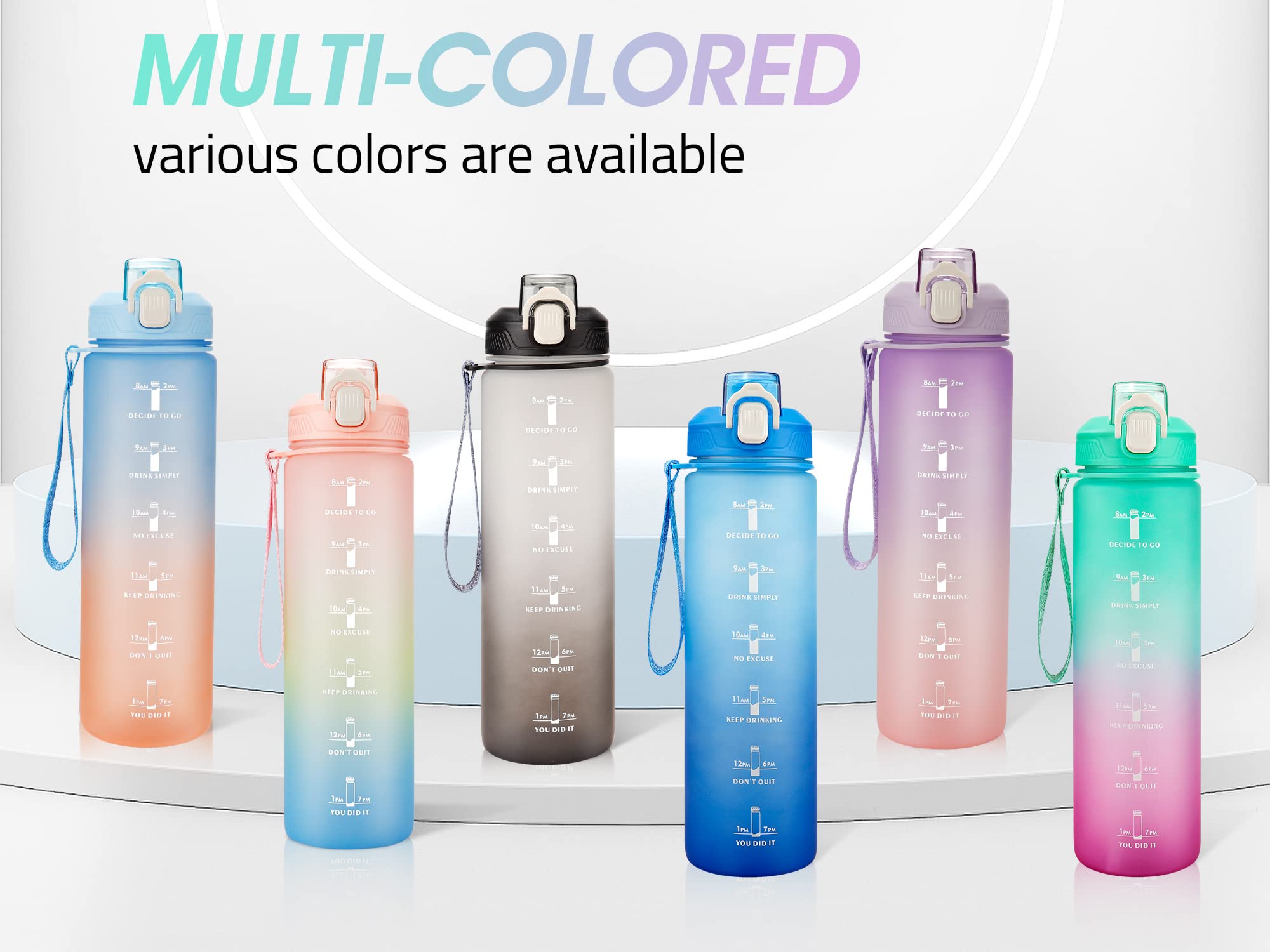 Leakproof motivational bottle with hourly reminders for drinking water