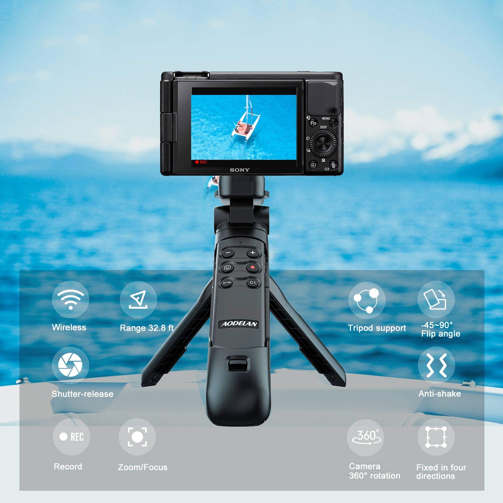 Aodelan Wireless Shooting Grip Tripod With Remote Control For Vlogging, For Sony Zv-E10,Zv-1F, Zv-E10 Ii, A6100, A6400, A6600, A7 Iii, A7R Iii, A7R Iv, A9, A9 Ii, Replace Sony Gp-Vpt2Bt