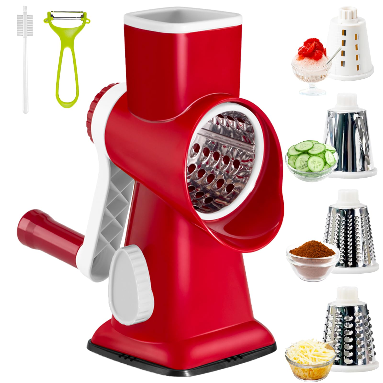 Rotary Cheese Grater with Handle, Multifunctional Kitchen tool, Stainless Steel Rotary Grater Slicer for Fruit, Vegetables - Koospark