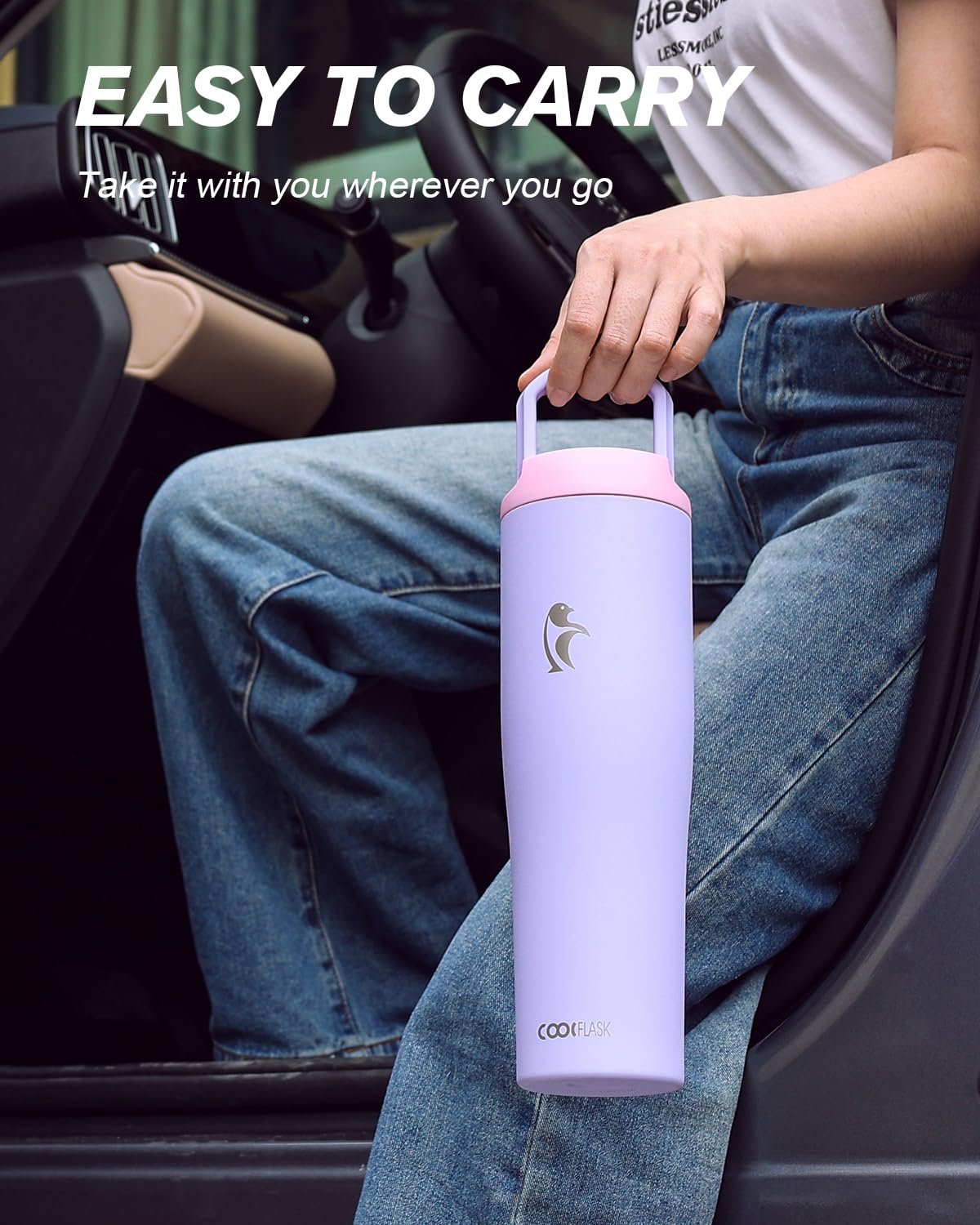 Coolflask Slima - 40Oz Insulated Water Bottle Stainless Steel Tumblers With Straw & Handle Fits