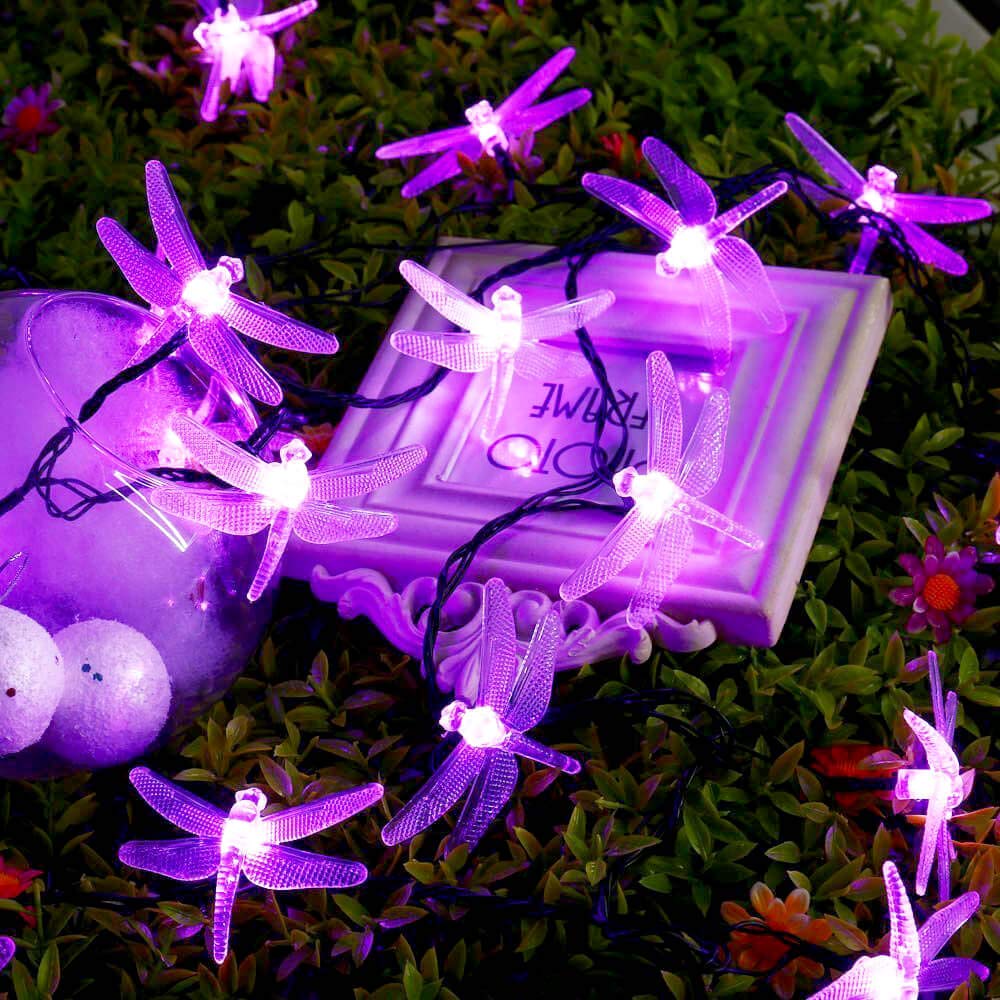 Semilits Solar String Lights 20Ft 30Led Dragonfly Shaped Waterproof Fairy Decoration Lighting For Indoor/Outdoor,Patio Christmas Party Holiday Decorations