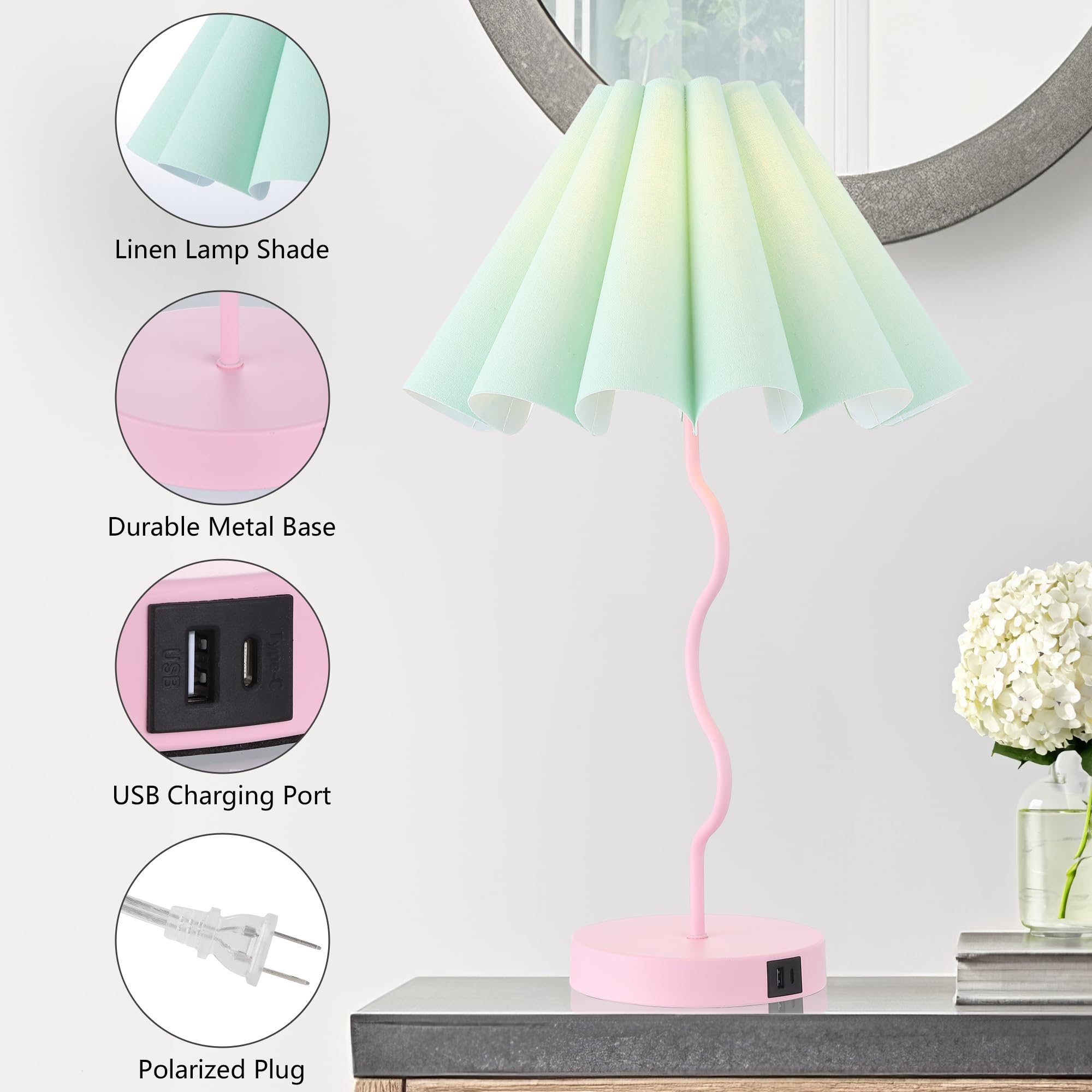 Eoeyyoyb Table Lamps Set Of 2 Modern Bedroom Nightstand Lamps Pink Lamp For Living Room End Table Touch Dimmable Lamp With Usb Port And Outlet Charging Station