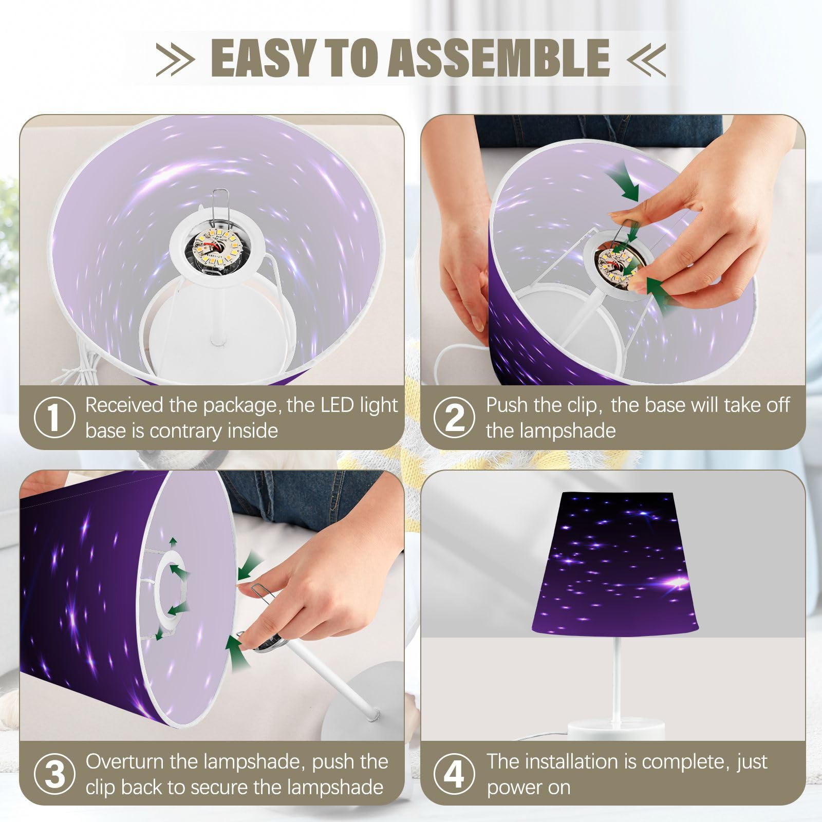 Boccsty Purple Starry Sky Table Lamp Desk Lamp Small Lamp With Usb C Charging Port 3-Way Dimmable Bedside Nightstand Lamps For Bedroom Living Room M