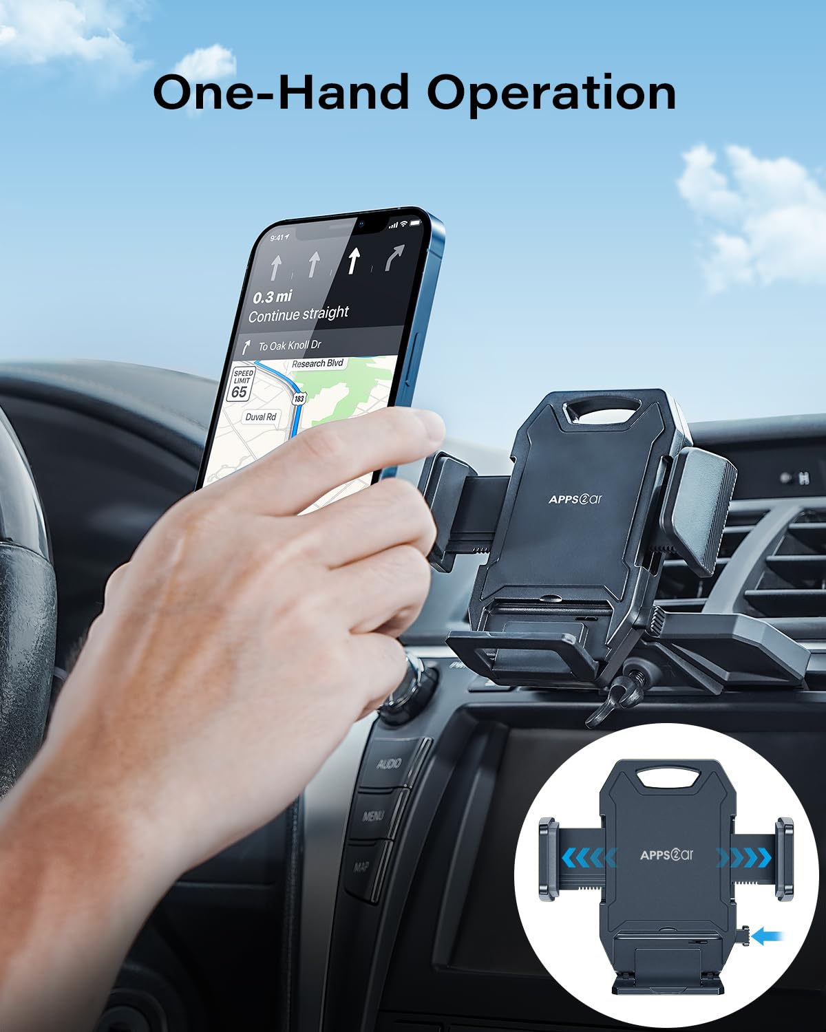 Apps2Car Sturdy Cd Slot Phone Mount With One Hand Operation Design, Hands- Car Phone Holder Universally Compatible With All Iphone & Android Cell Phones, For Smartphone Mobile