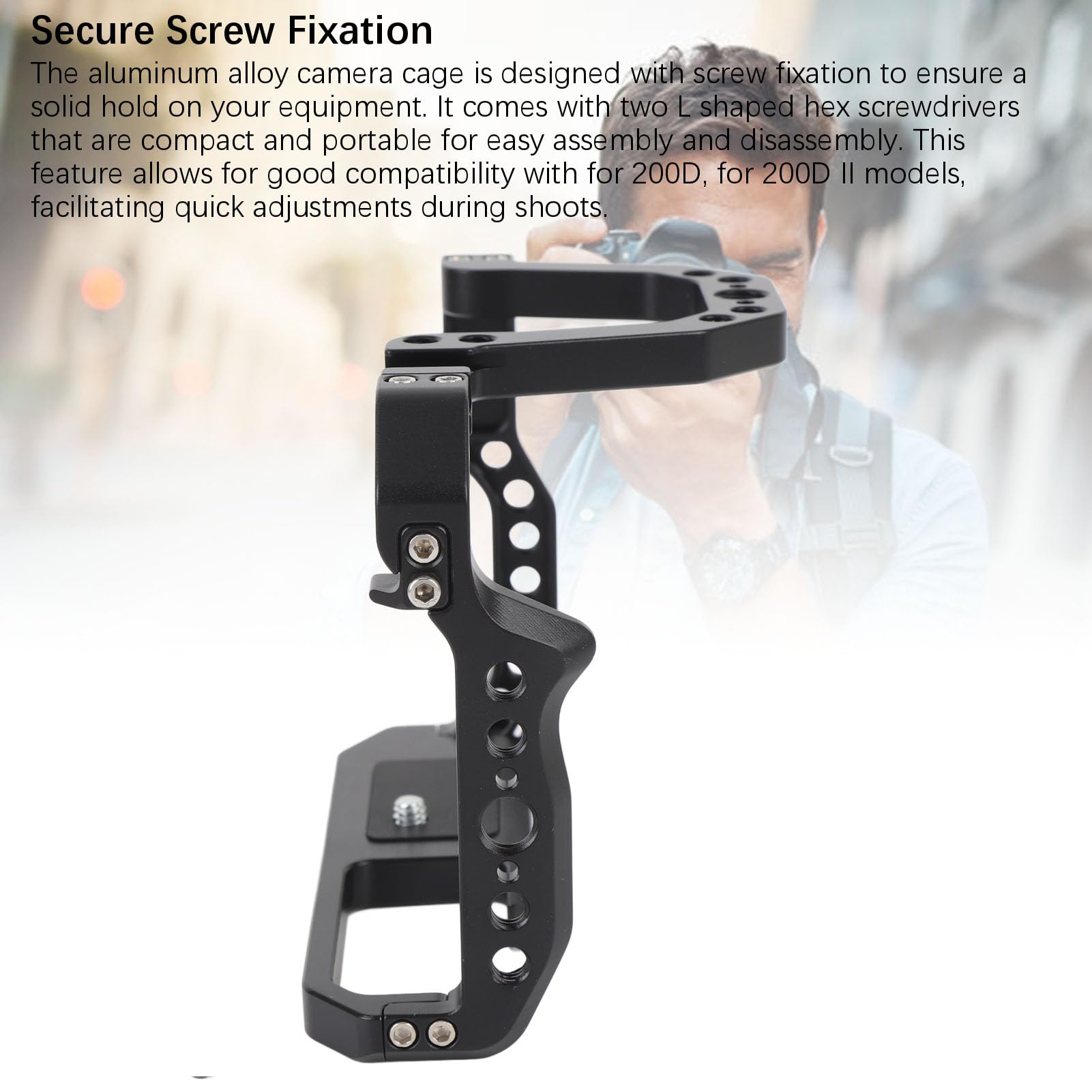 Akozon Camera Video Cage Aluminum Alloy Camera Stabilizer Rig For 200D 200Dii With Multiple Mounting