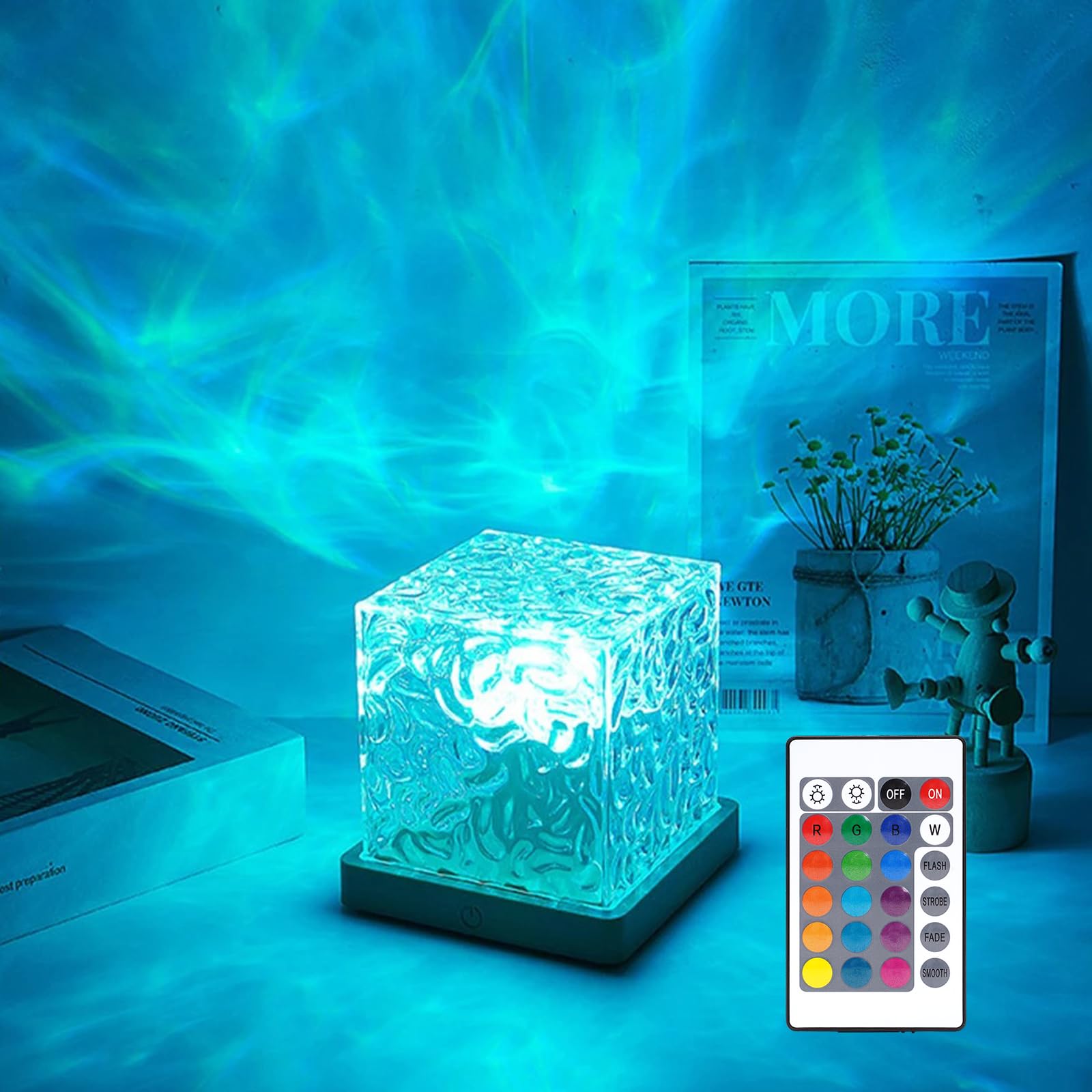 Bomkra Northern Lights Ocean Wave Projector Light,16 Colors Gradual Rotating Water Cube Lamp,Underwater Projector Light With Remote Control For Kids Adults,Ocean Wave Night Light For Bedroom