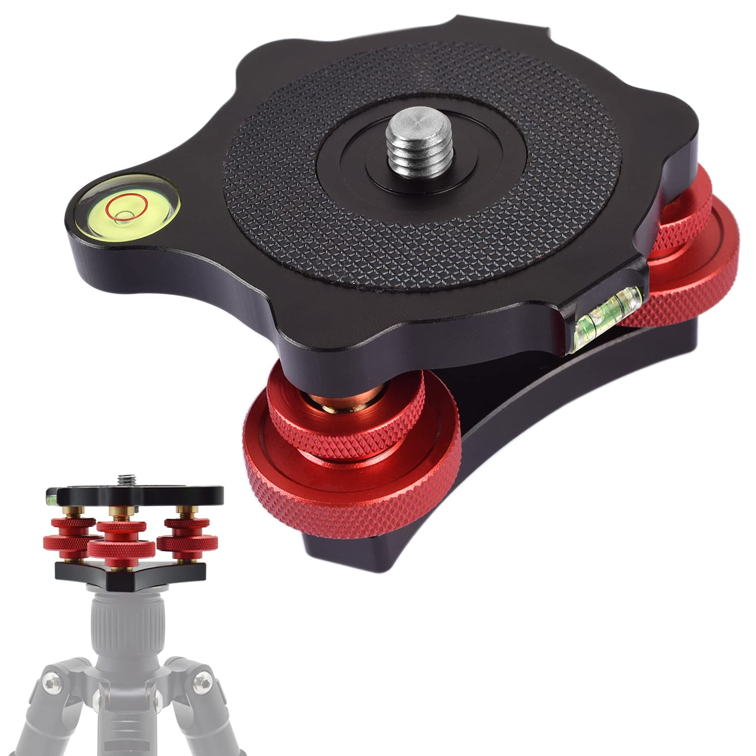 Fotoconic Photography Tripod Level Head Tri-Wheel Leveling Base With Three Bubble Levels And 3 Dials For +/-5 Degree Precision Adjustment, 3/8 Inch Screw Leveler