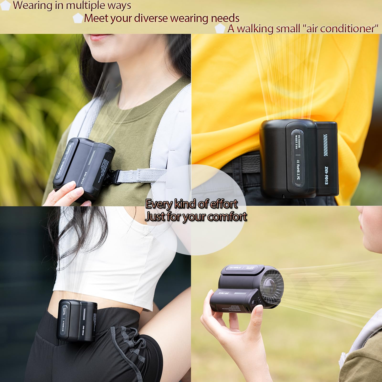 Portable Waist Clip Fan, Handheld Fan, Mini Personal Fans For Outdoor, Construction Site, Farm