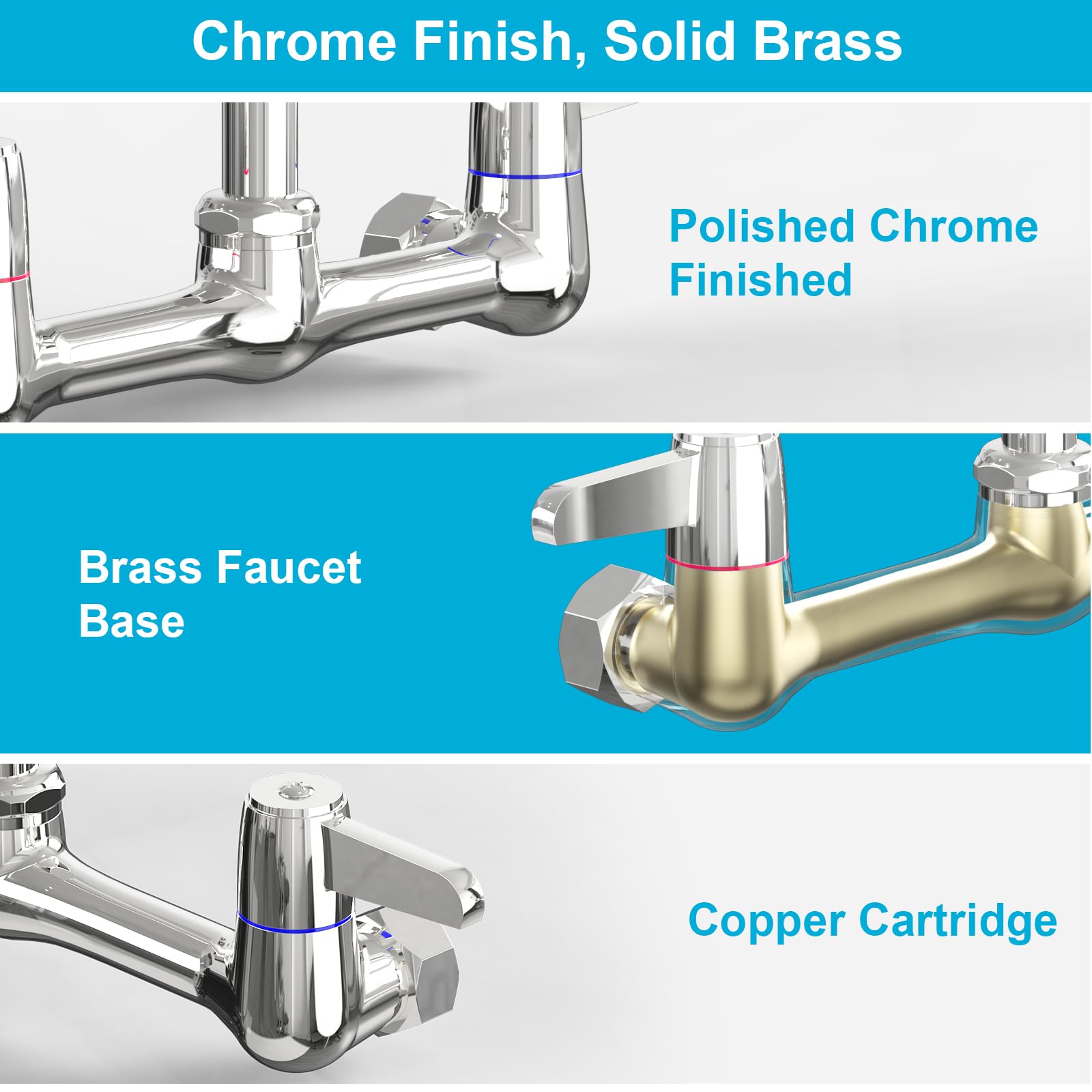 Bestjeef Wall Mount Faucet For Kitchen Sink: 8 Inch Center Commercial Faucet With 14" Swivel Spout - Ideal For Industrial Restaurant 3 Compartment Sinks