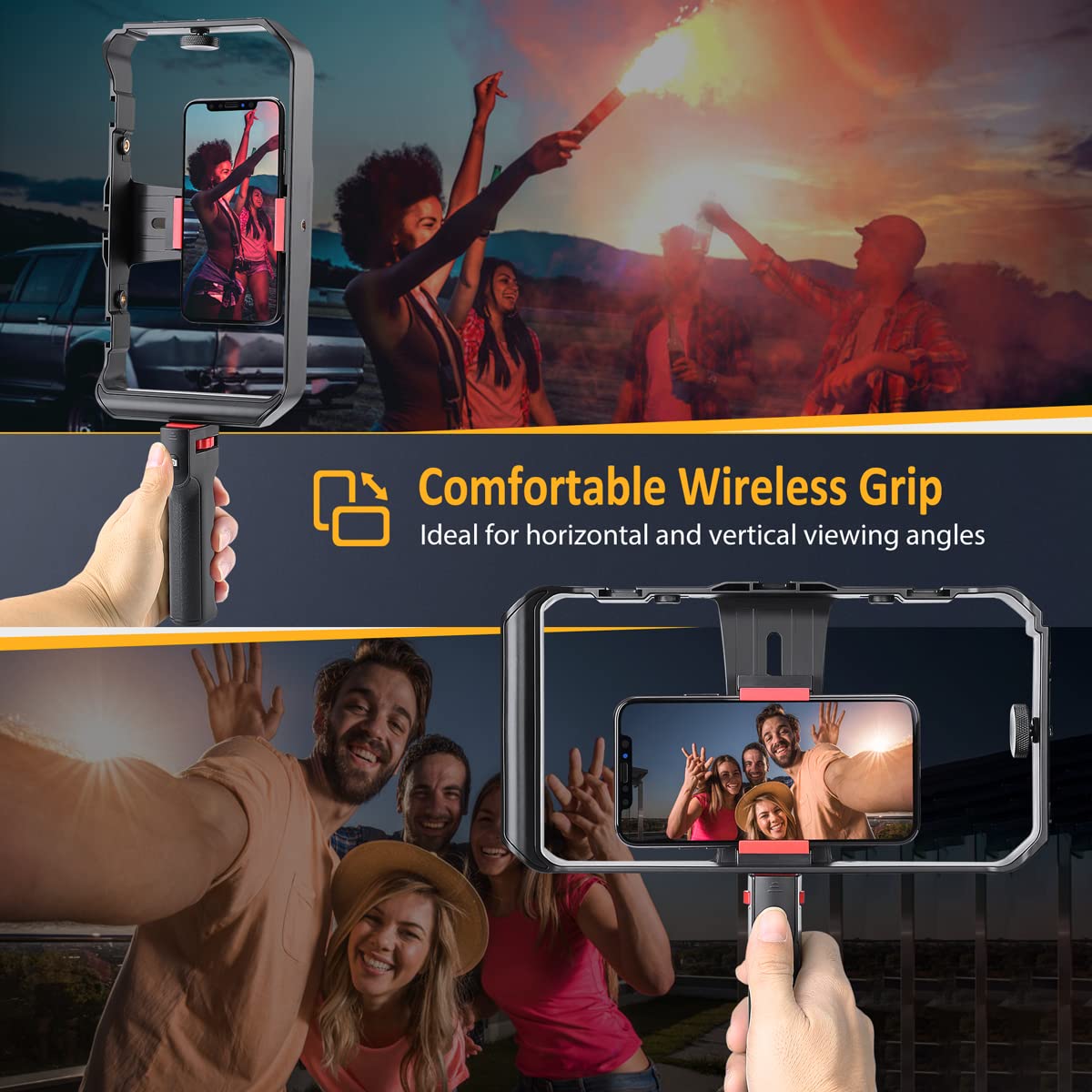 Zeadio Smartphone Stabilizer Grip, Cellphone Video Rig Tripod Mount Holder, With Wireless Remote Shutter For All Iphone And Android Smartphones