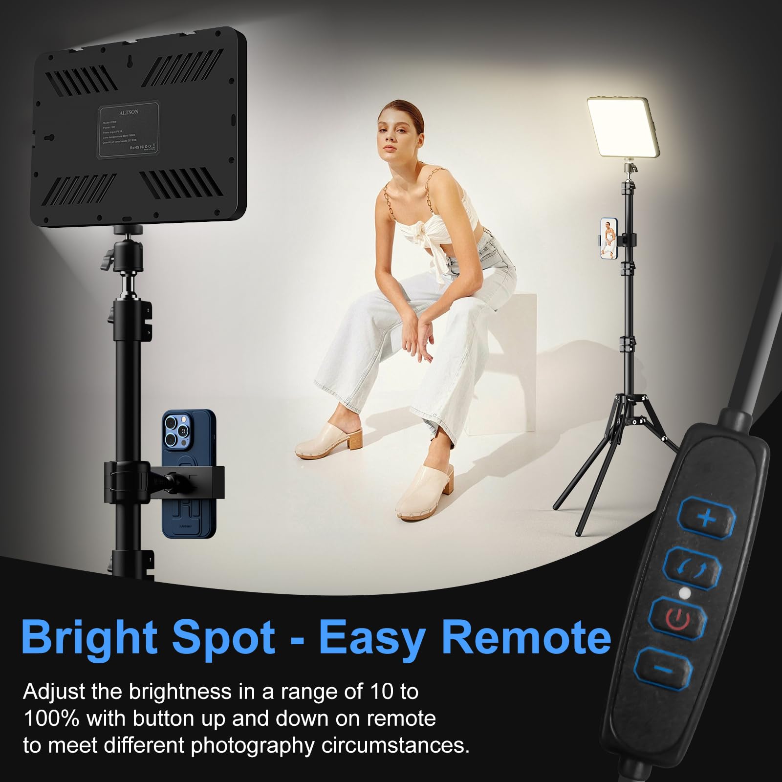 Altson 2 Packs Video Light Kit, Led Studio Light, 2700-6500K Dimmable Photography Lighting Kit With Tripod Stand&Phone Holder, 12" Rotating Streaming Light For Video Recording, Game Streaming, Youtube