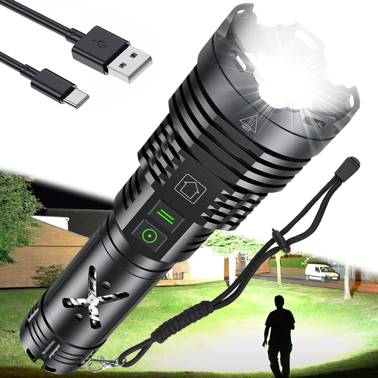 Gehavin Rechargeable Led Flashlights 2500.000 High Lumens,Super Bright Flashlight True,Powerful Utility Flashlight Up To 24H Long Battery Life Zoomable 6 Light Modes Ip67 Water Resistant For Home Camping