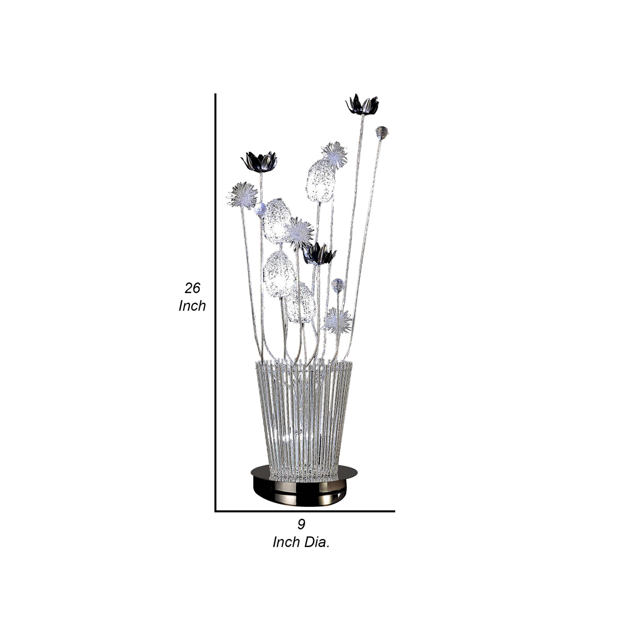 Benzara Benjara 26 Inch Accent Table Lamp, Flower Vase Design, Metal, Chrome Finish