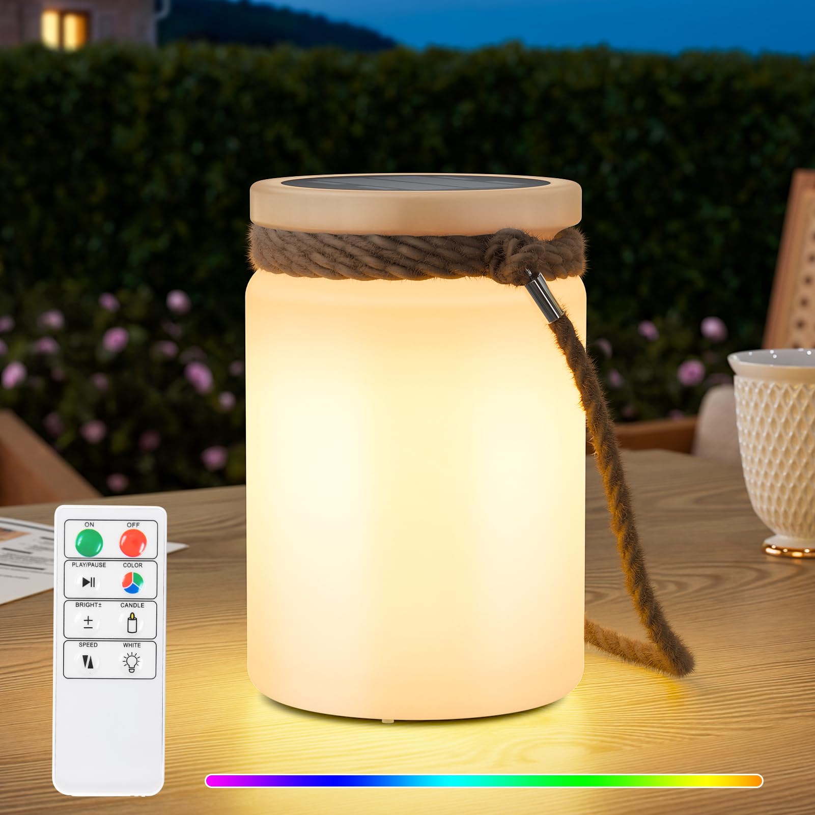 Uuffoo Solar Table Lamp Lantern Led Outdoor Cordless Ip44 Rgb And Warm White Dimmable For Patio Camping Restaurant Terrace