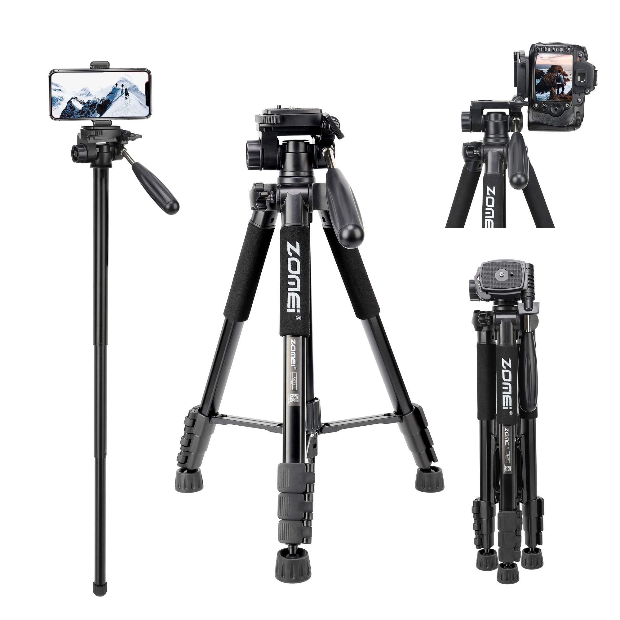 Yessbon Zomei Q222 58" Monopod Tripod With 3-Way Swivel Pan Head And Carrying Bag For Sony Nikon Canon Camera Suitable For Sony Nikon Canon Suitable For Live Photo Video