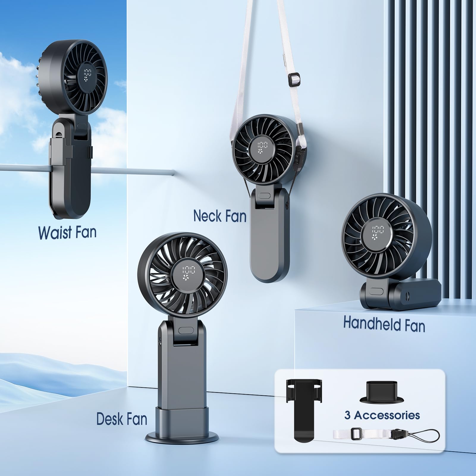 Portable Handheld Turbo Fans For Travel, High-Speed Motor, Rechargeable Hand Held Fan, 5 Speed,180°F