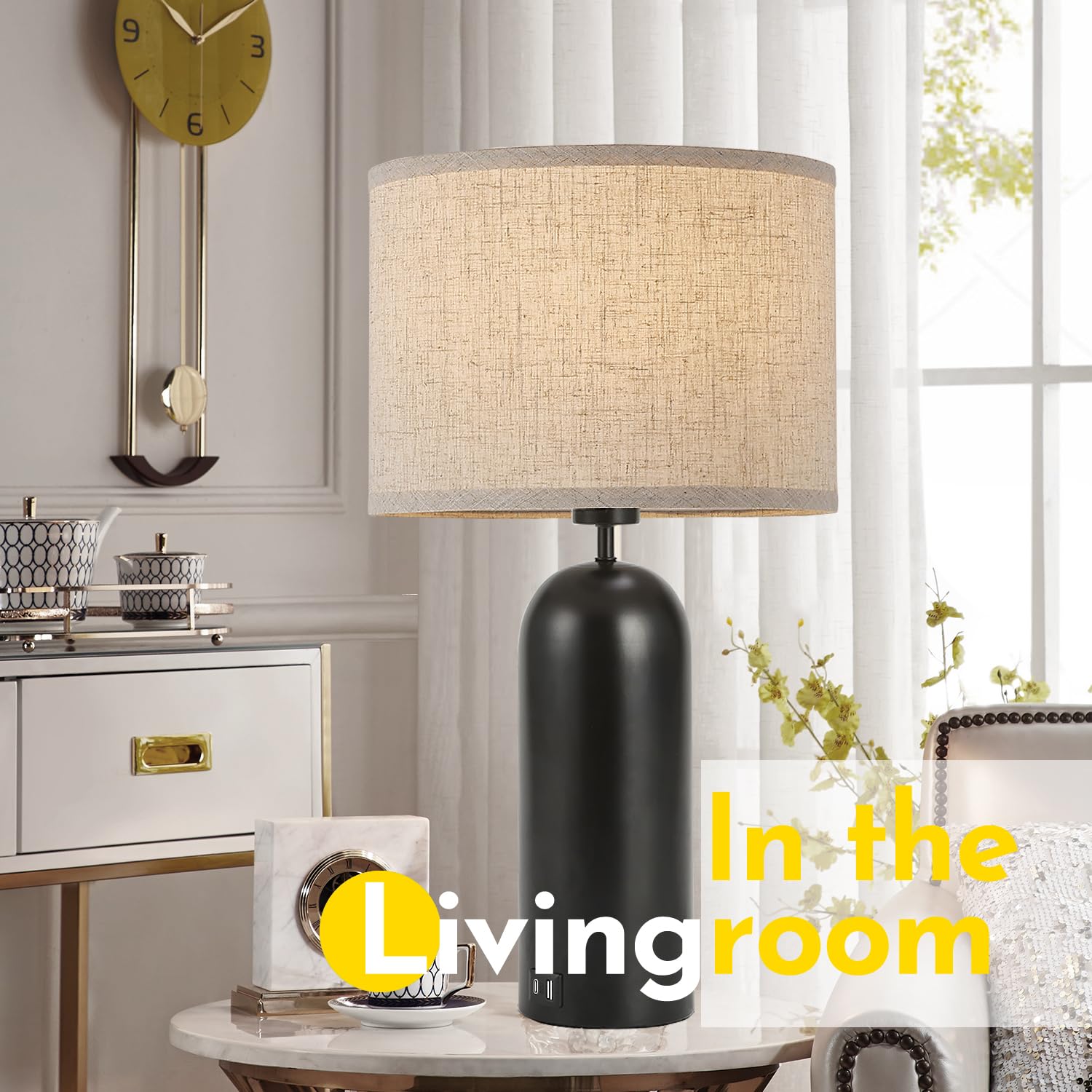 Momyofdy Table Lamps Set Of 2 Touch Control Black&Cream Table Lamps 3-Way Dimmable Lamps With Usb A+C Ports Modern End Table Lamps For Living Room Tall Bedside Nightstand Lamps For Bedroom 22Inch