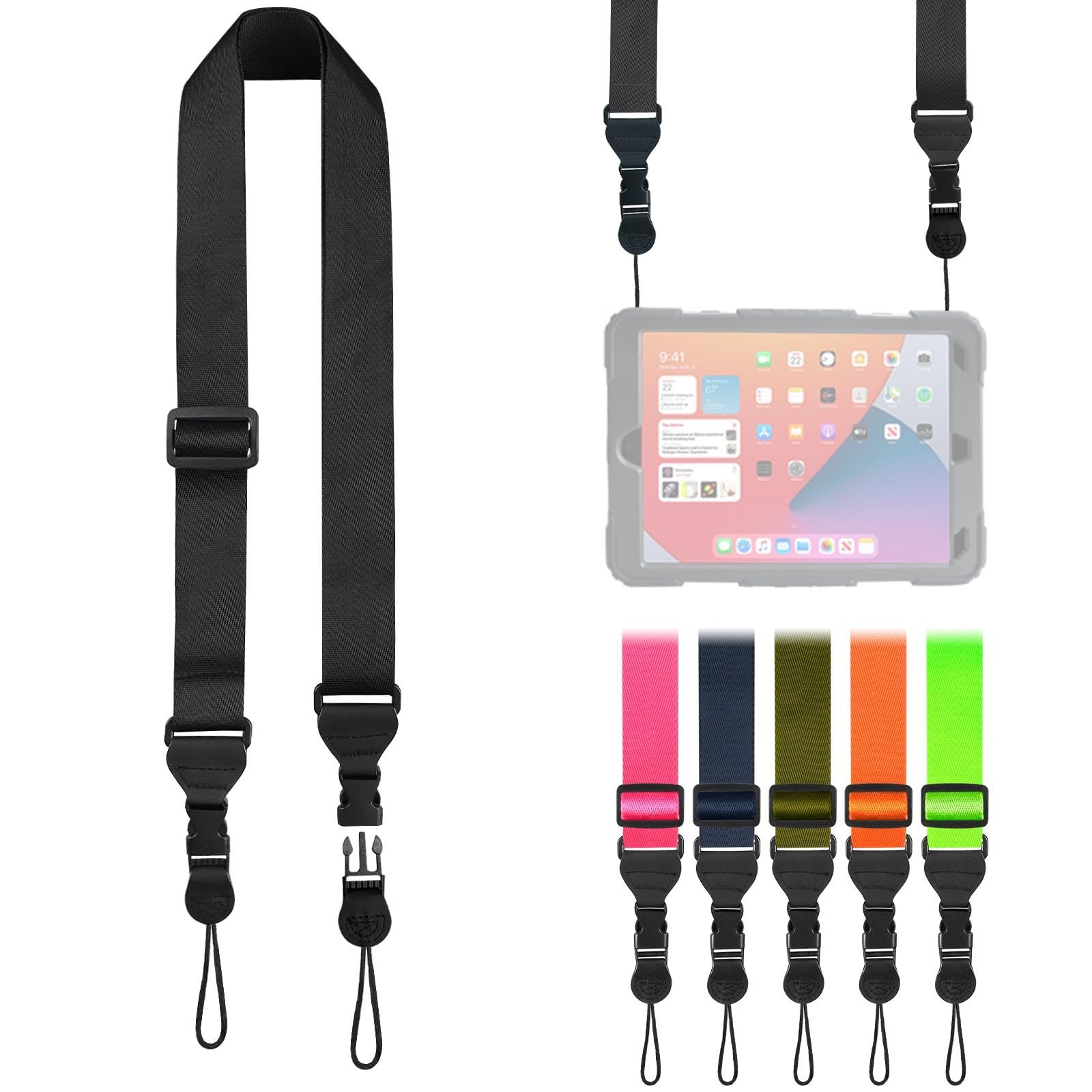 Fieil Adjustable Shoulder Strap, Nylon Camera Strap, Comfortable Neck Strap For Ipad, Cellphone Tablet, Camera, Laptop, Binocular, Luggage Bag (Black Universal Lanyard)