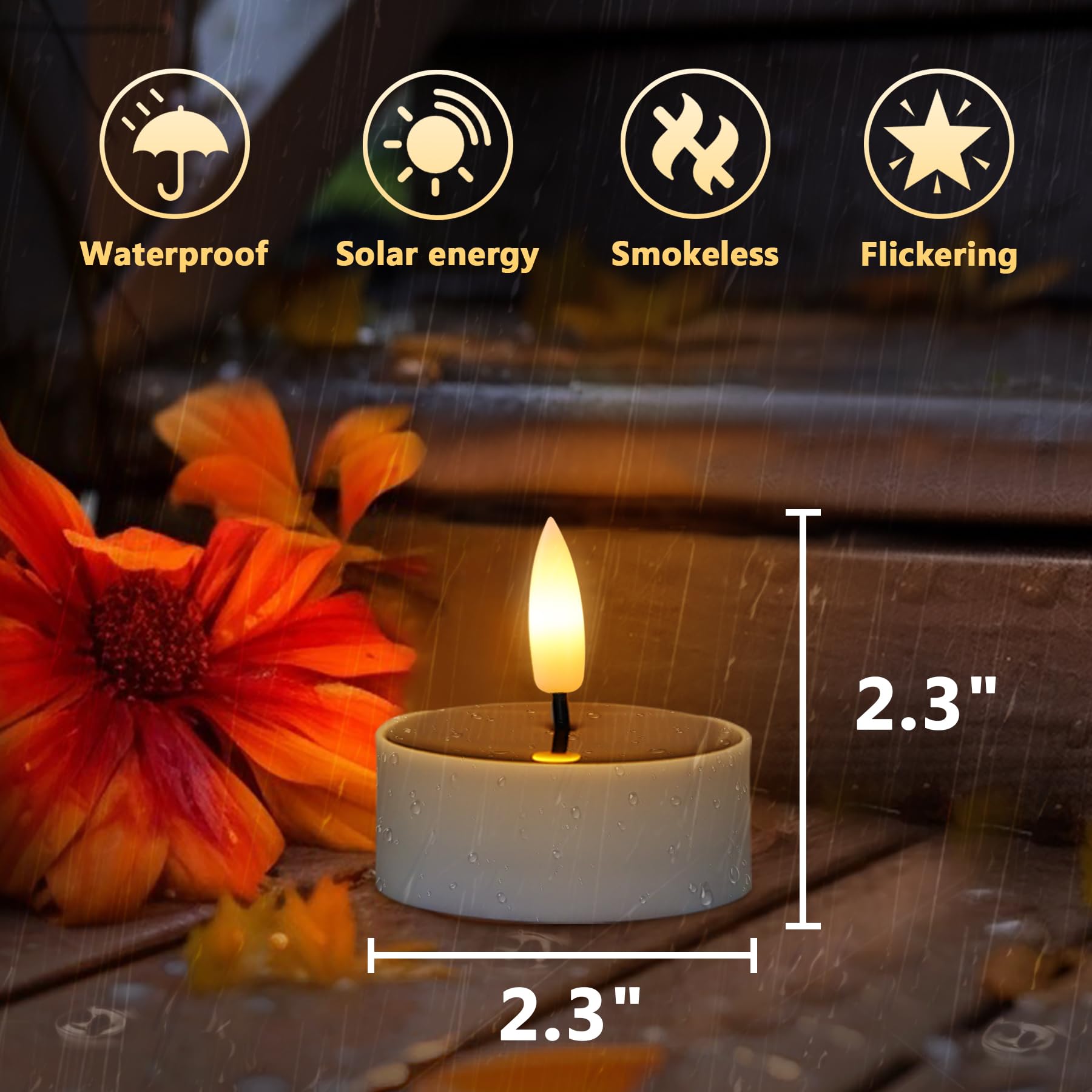 Zevanor Solar Waterproof Flameless Led Tea Light Candles With Cycle Timer, 4Pcs 2.3 Inch Battery Operated Flickering Dusk To Dawn Outdoor Fake Tealight Votive Candles For Outdoor Use