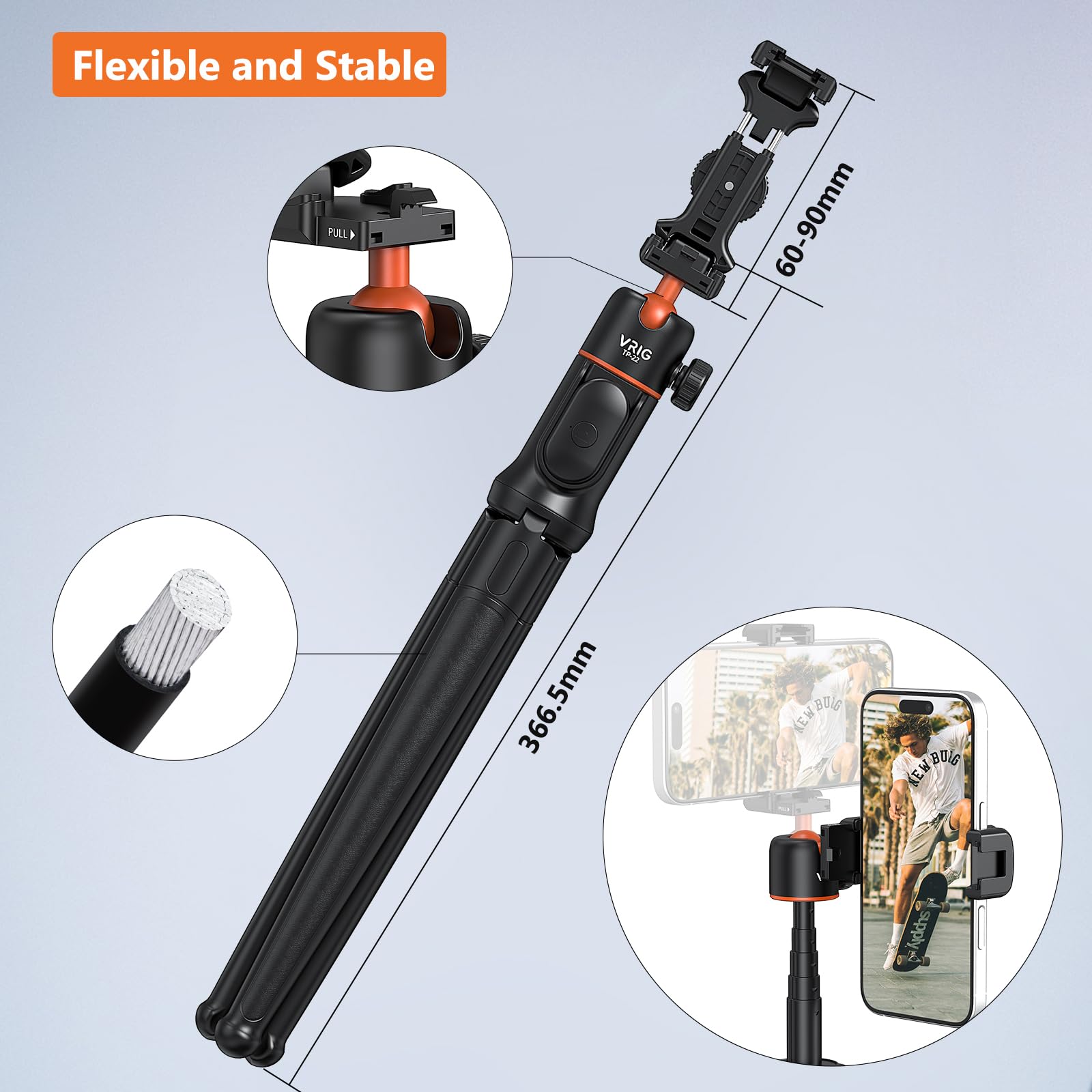 Vrig Select Vrig Flexible Tripod With Remote, Camera Tripod Stand With  Phone Holder W Cold Shoe Mount, 1/4'' Screw For Magic Arm,Universal For Iphone 16 15 14 Pro Max Samsung Canon Nikon Sony Cameras