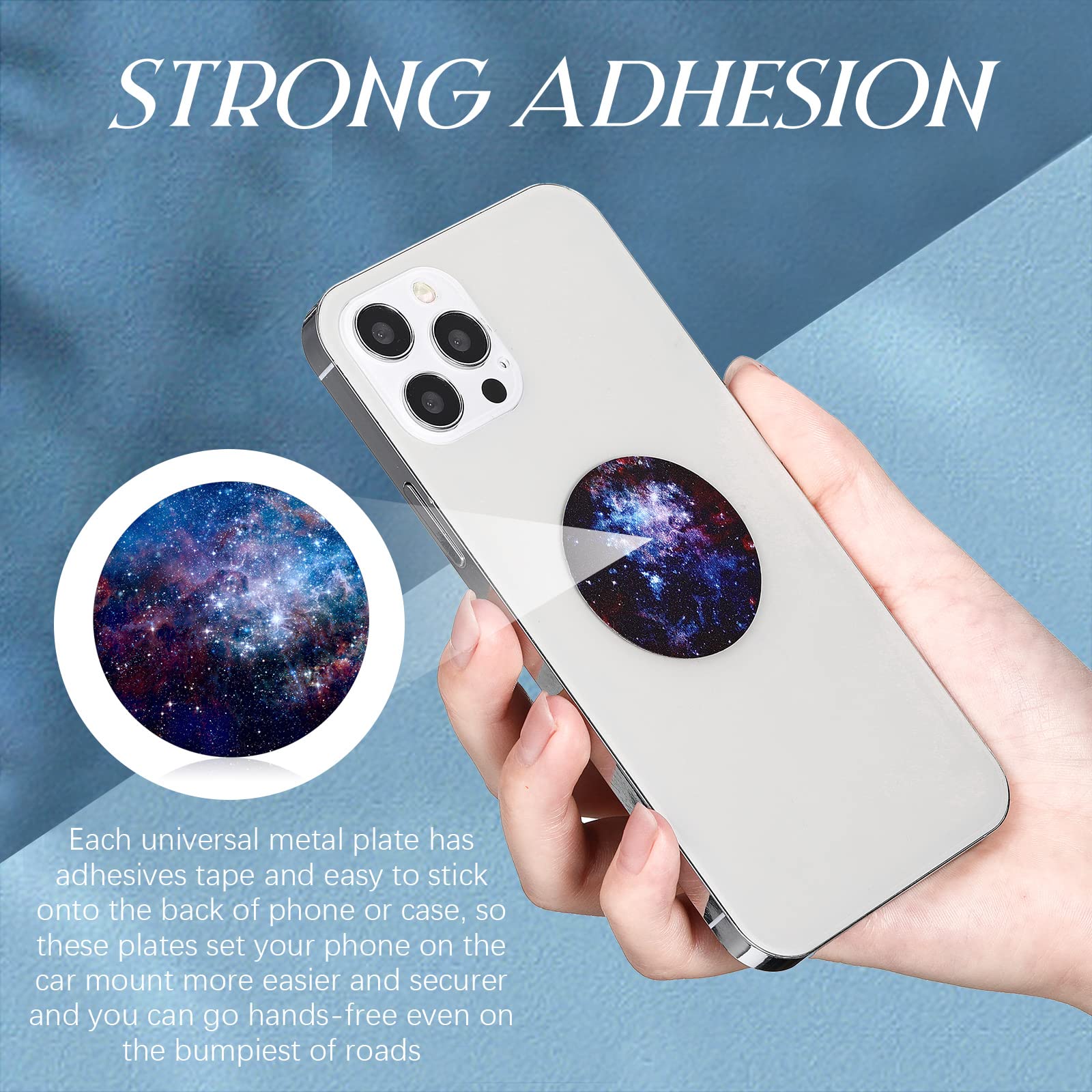 Weewooday 24 Pieces Metal Plates For Phone Magnet Car Magnetic Holder Cradle With Adhesive Mount For Magnetic Mounts Tablet, 12 Rectangle And 12 Round (Purple And Blue,Delicate Style)