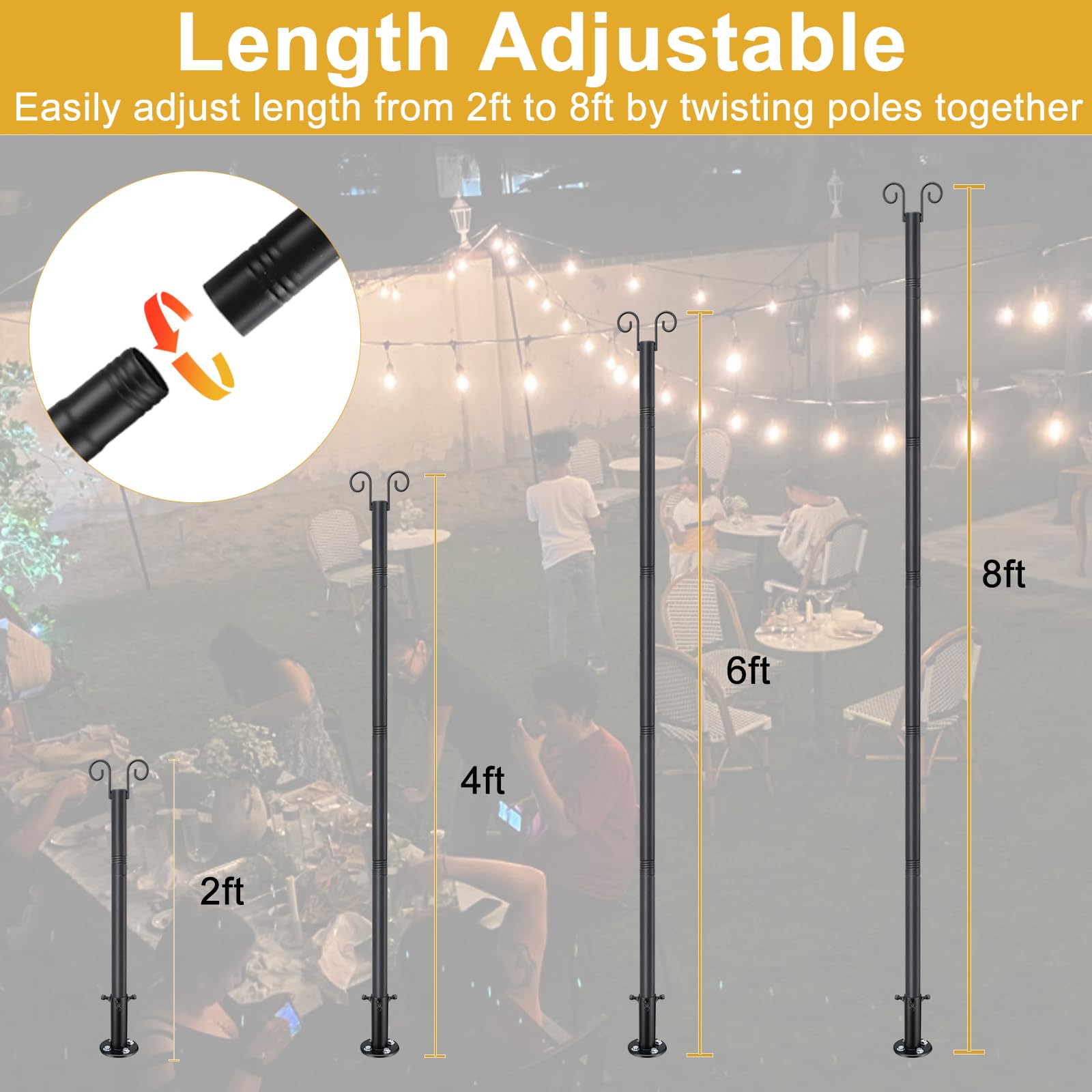 Oliynedy String Light Poles For Outside Deck 2 Pack 8Ftheavy Duty Metal Garden Outdoor Light Poles For Solar String Light Bulbs Hanging Kit For Yard Garden Fence Post Deck Party Wedding