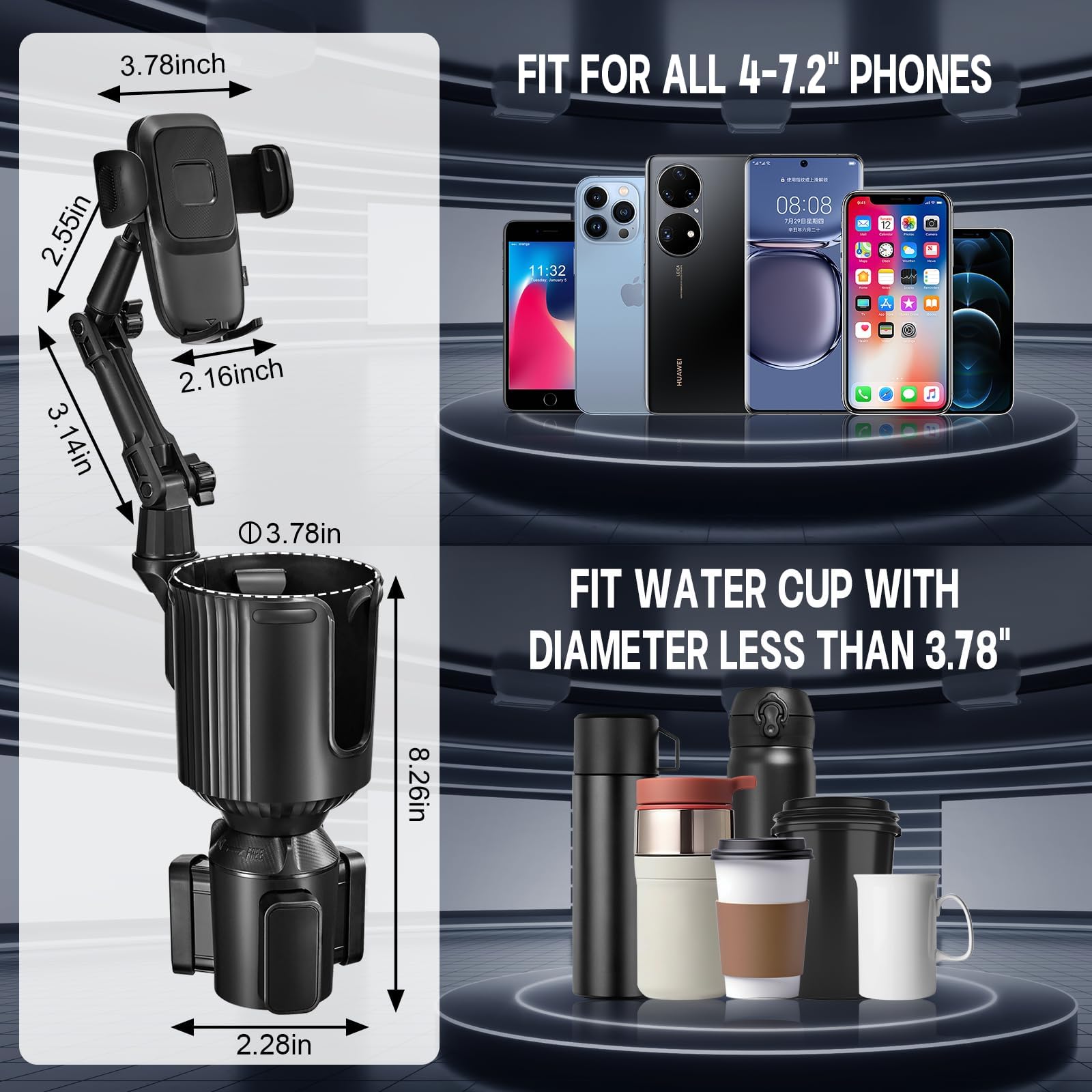 This Hill Cup Holder Phone Mount, 2 In 1 Universal Adjustable Long Neck, Compatible With Iphone 14 Pro Max/Se/8/7/6, Samsung & All Smartphones, Black