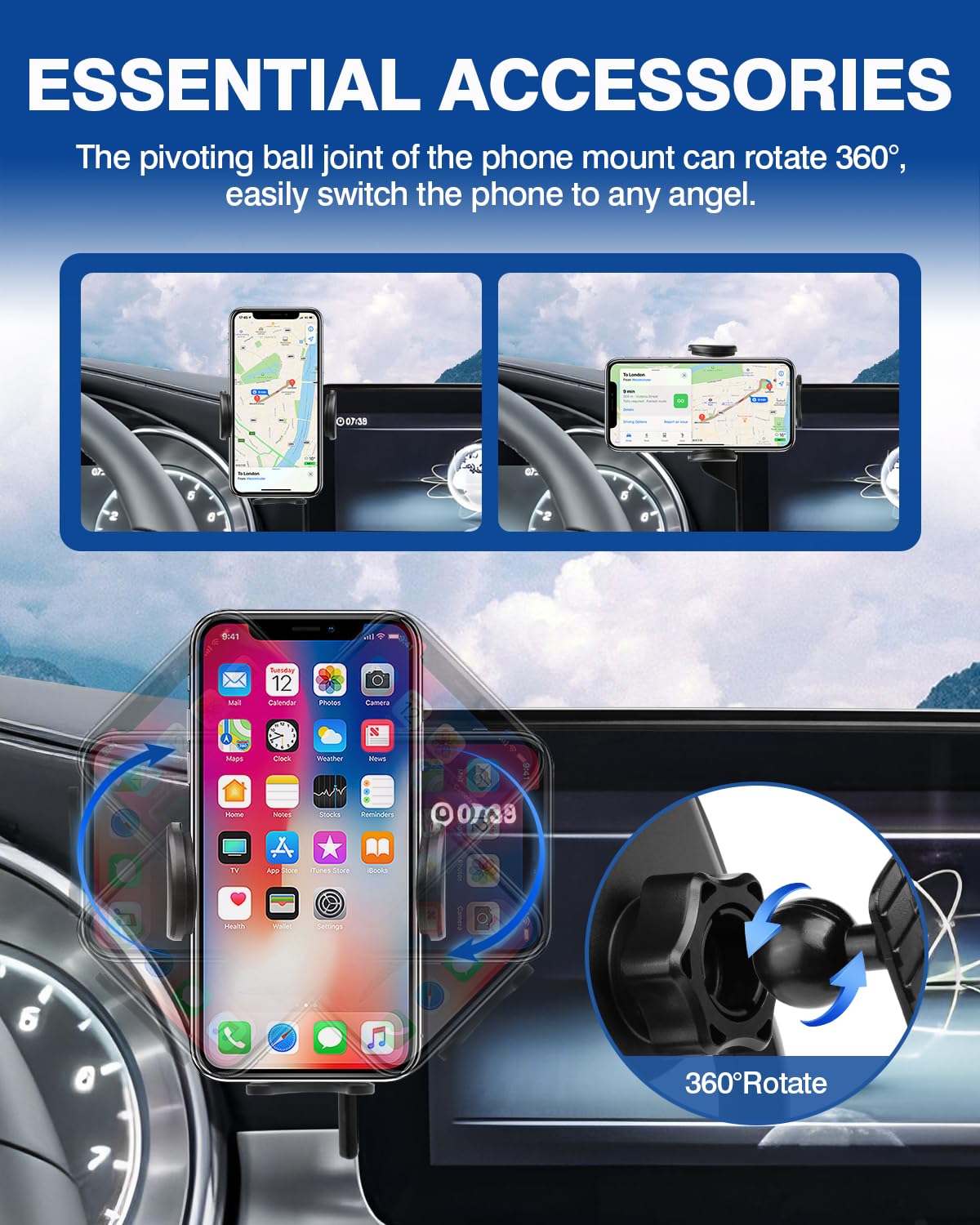 Autorder Custom Fit For Car Phone Holder 2019- Mercedes-Benz C-Class Glc/  V-Class Accessories Phone Mount 10.25" Screen Cell Phone Automobile Cradles Hands- 360 Degree Rotation