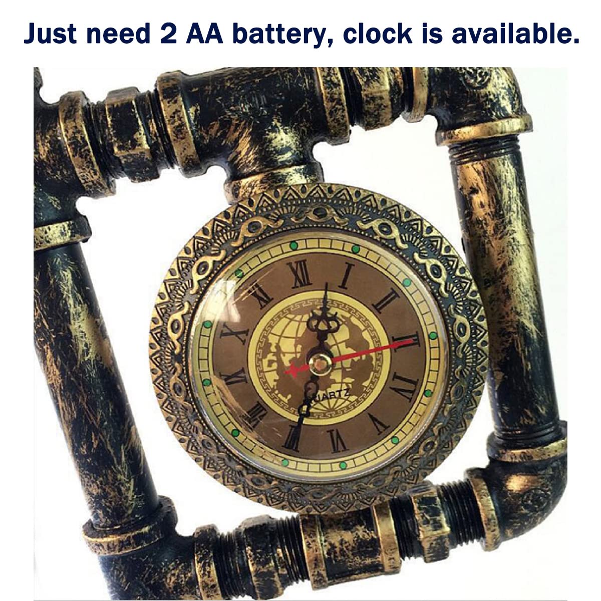 Tfcfl Retro Water Pipe Table Lamp For Bedroom, Vintage Steampunk Desk Lamp With Clock Plug-In Table Lamp Light Nightstand Lamp E26 60W Max For Living Room