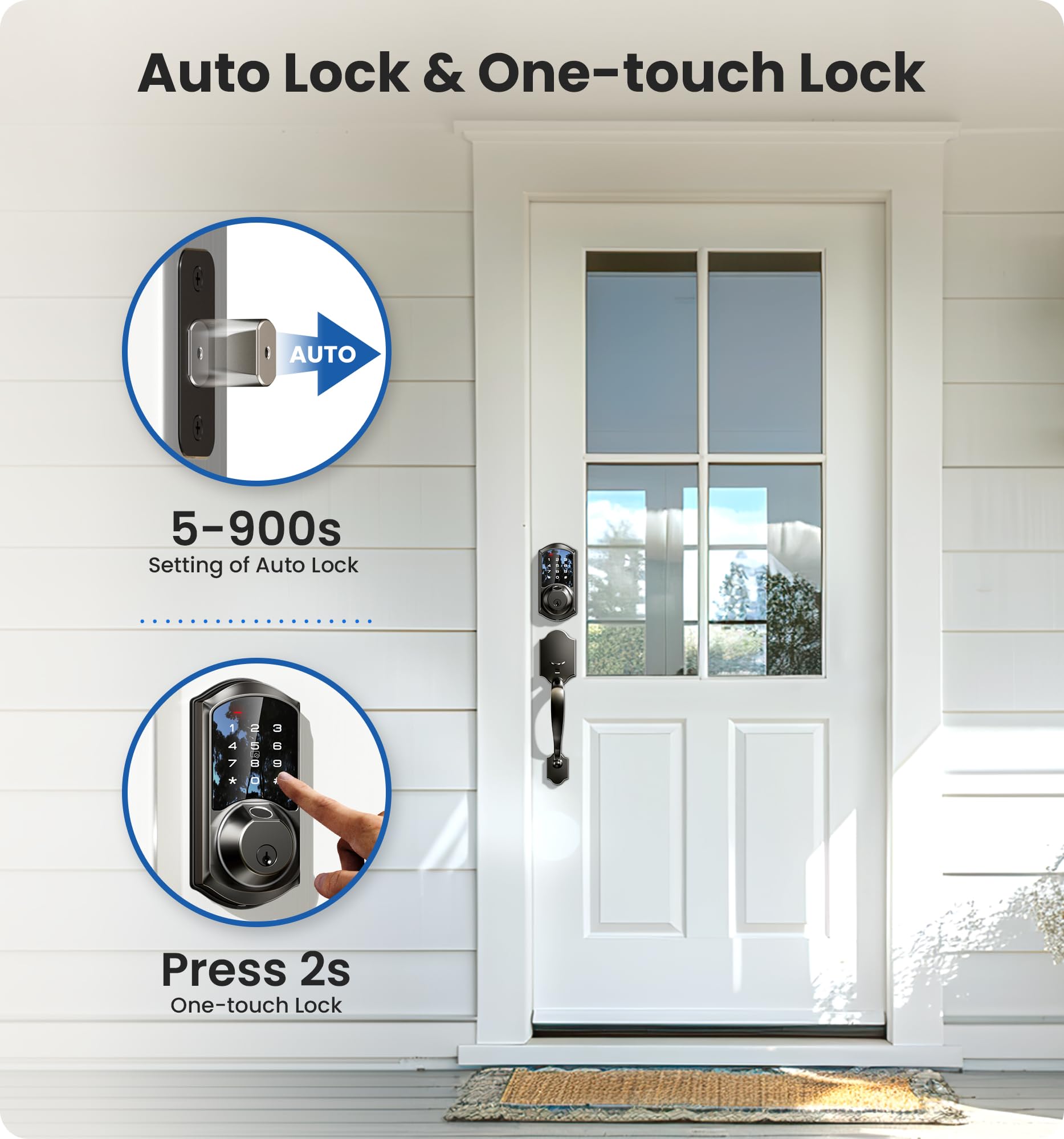 Veise Ve07-H Fingerprint Smart Locks For Front Door With Handle Set, App Control, Keyless Entry Keypad Deadbolt, Digital Electronic Touchscreen, Easy Install, Auto Lock, Matte Black