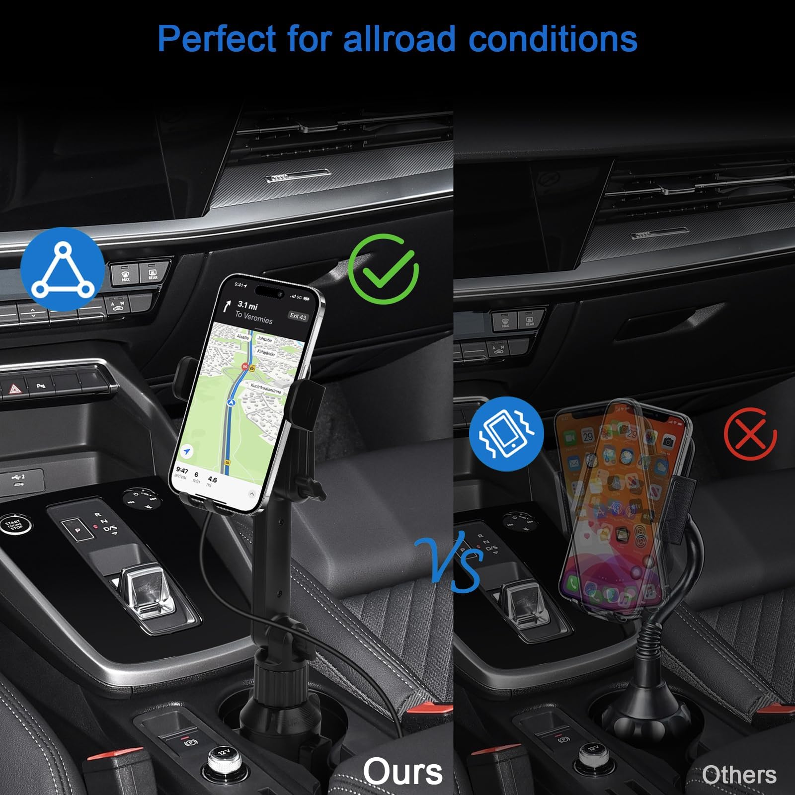 Trixcoin 2-In-1 Wireless Car Cup Holder Phone Charger: 15W Fast Charging Auto Clamping Air Vent Car Mount Charger 13Inch Adjustable Long Neck Phone Holder Cradle For Car, Universal For Iphone Samsung