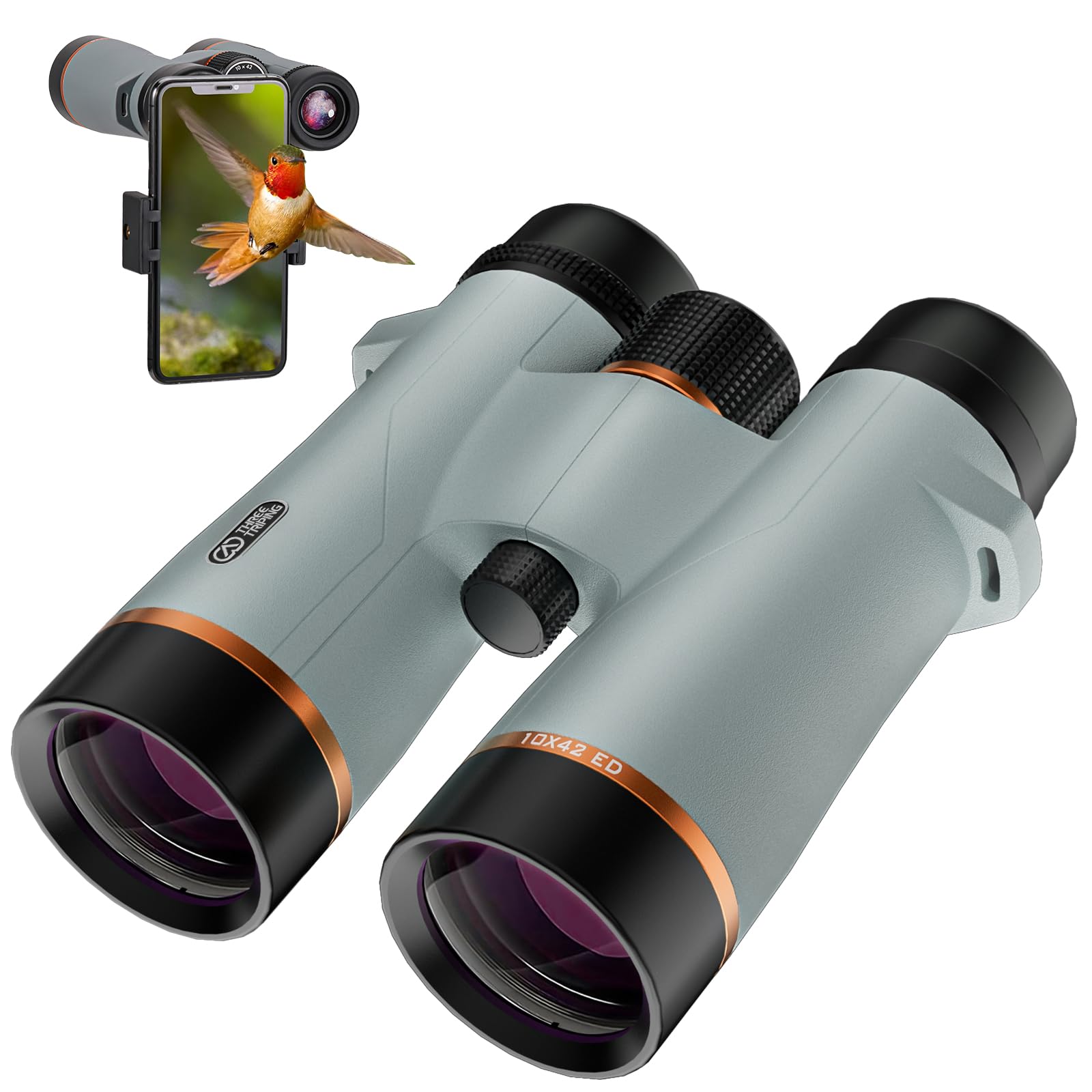 Three Triping 10X42 Ed Binoculars For Adults High Powered With Phone Adapter, Waterproof Binoculars With Ed Lenses, Super Bright Clear For Bird Watching, Hiking, Cruise Ship, Wildlife Viewing And Outdoor Activities
