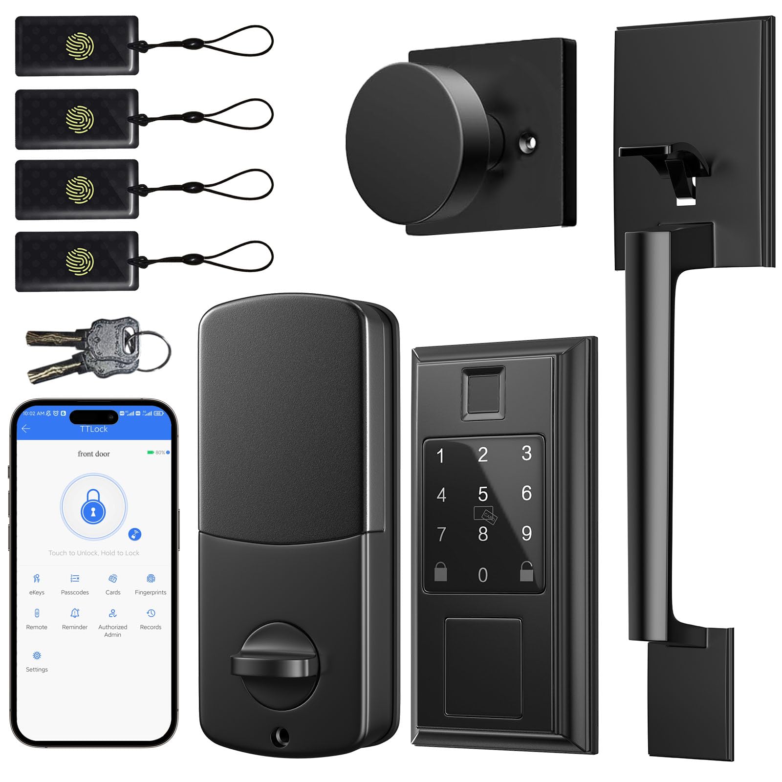Yytdzsw Smart Locks For Front Door With Handle Knob Set, Keyless Entry Door Lock, Fingerprint & App Control, Touchscreen Keypad Deadbolt, Auto Lock, Matte Black