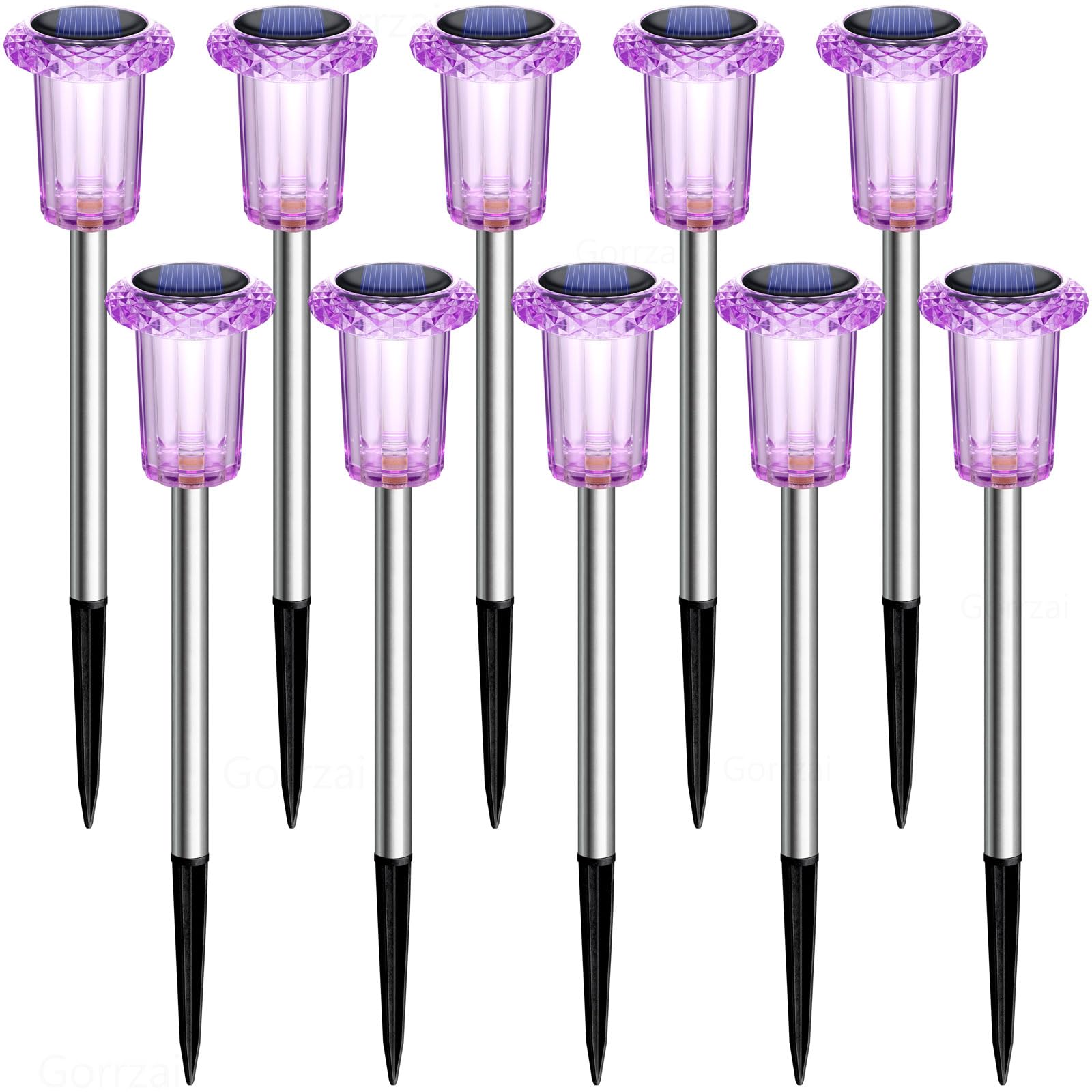 Gorrzai Solar Lights Outdoor 15 Pack Solar Pathway Lights Outdoor Halloween Decorations Waterproof Yard Lighting For Driveway Garden Walkway Path Landscape Lawn (Purple)