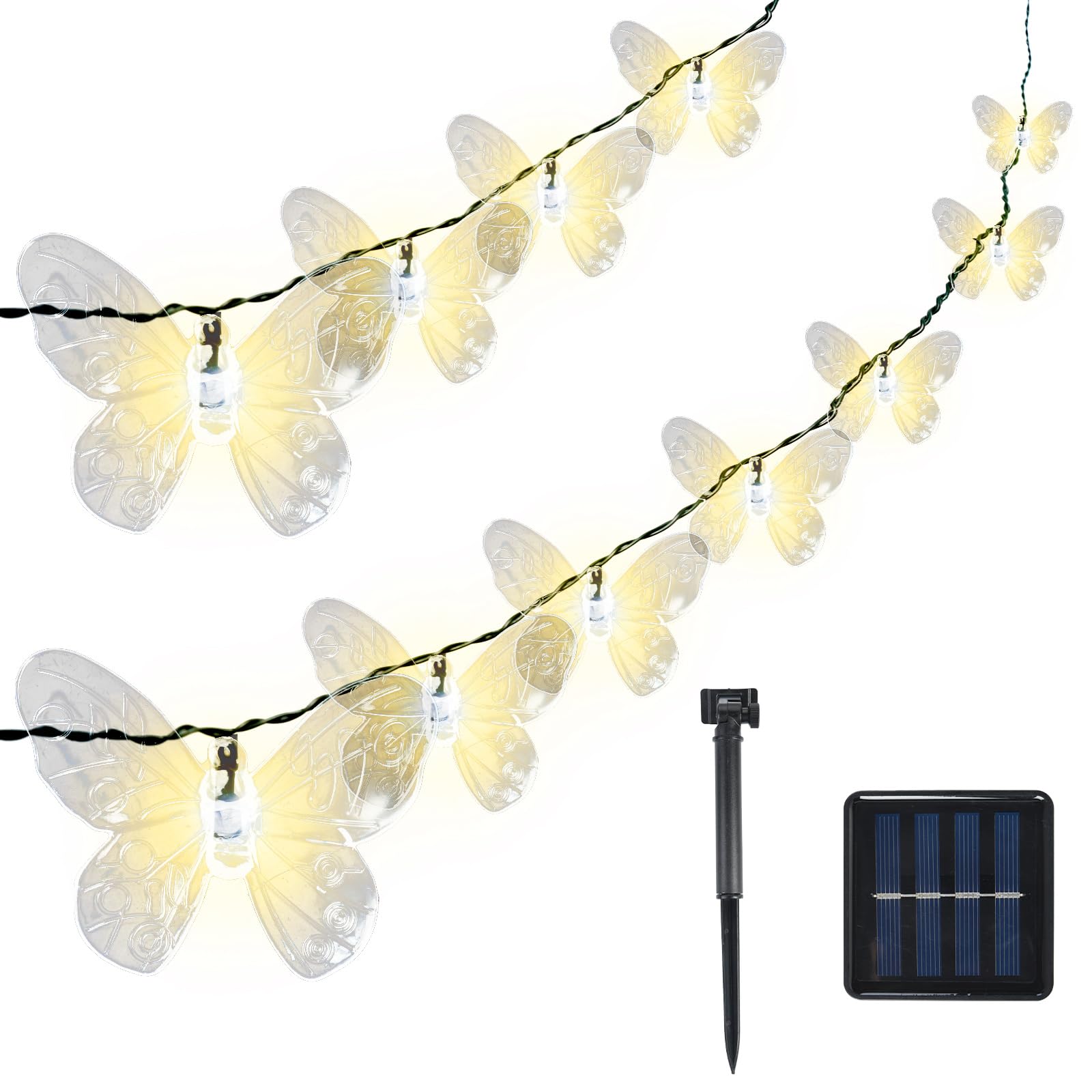 Eluteng Outdoor String Lights 100 Led 39.4Ft Solar Lights Outdoor Waterproof With 8 Lighting Modes Decorative Butterfly Solar Powered Patio Lights For Garden Yard Balcony Porch Wedding Party Decor