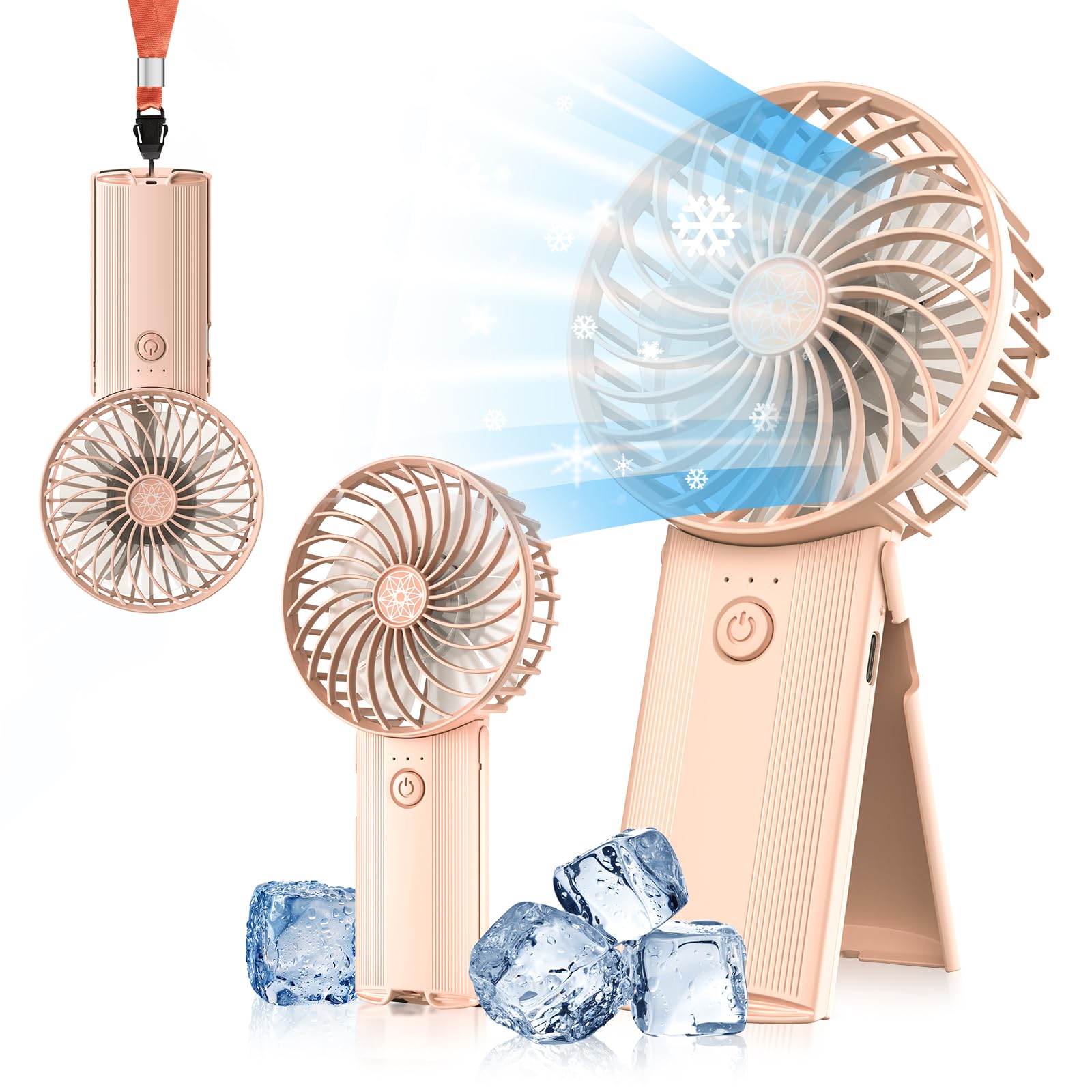 Portable Handheld Fan Pink,Rechargeable Small Personal Fan,15H Max Cooling Time,4 Speeds Battery - Koospark