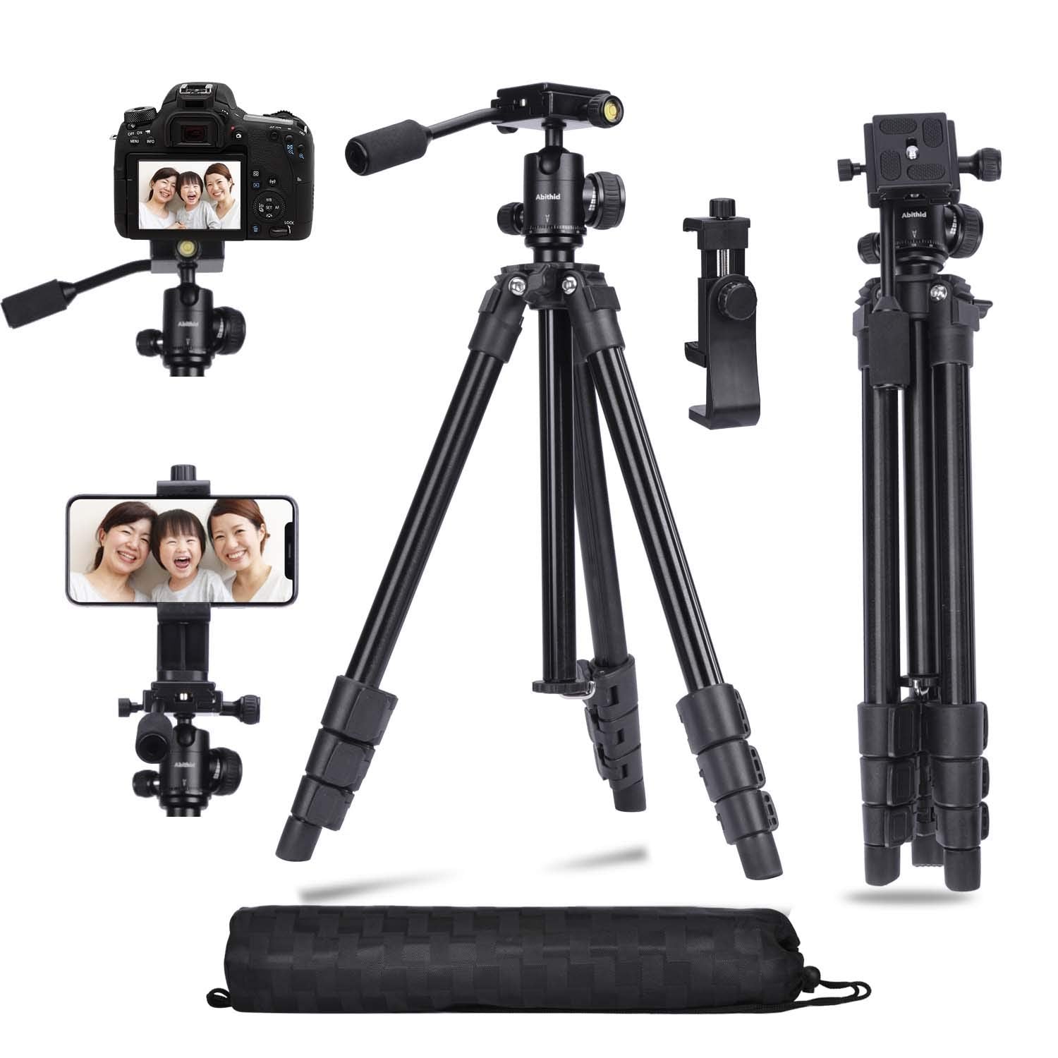 Abithid Camera Tripod For Dslr,Phone Holder Tripod For Camera, Compact Light Video Vlog Blogging Stand With Quick Plate And 360°Pano Rama Ball Head For Travel