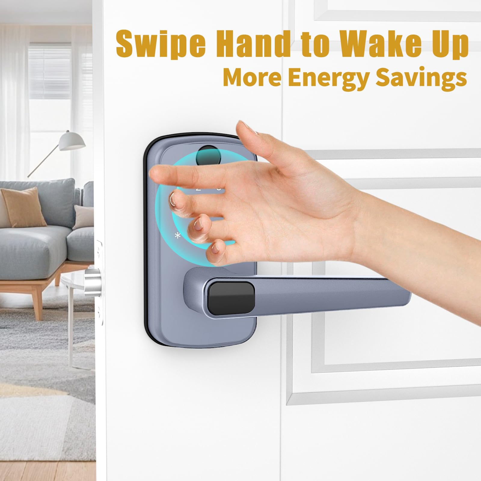 Olumat Smart Door Lock With Handle: Keyless Entry Door Lock With Keypad, Fingerprint, And App Control - Biometric Door Lock For Home Security - Easy Installation (Silver Gray)
