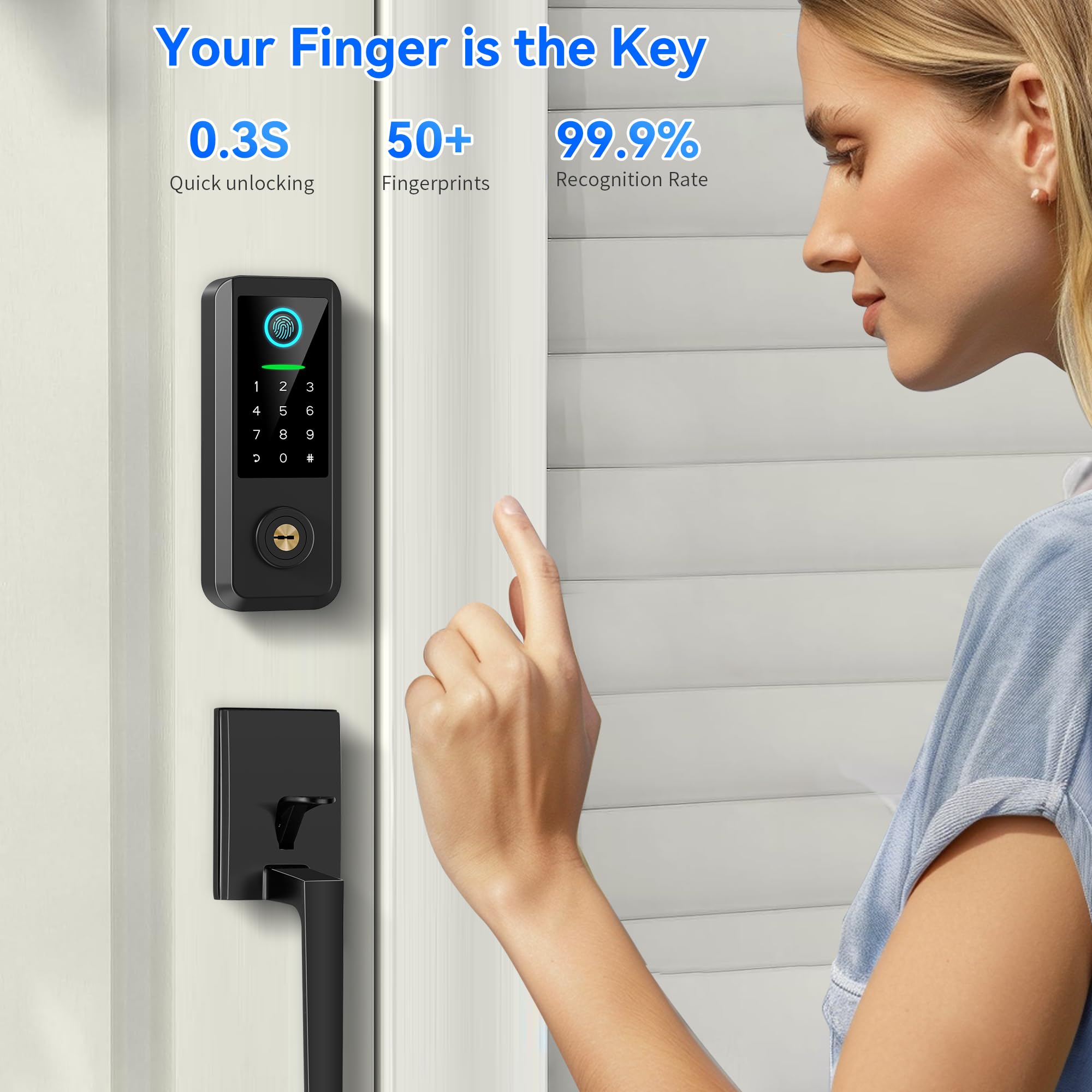 Yosimika Fingerprint Smart Door Lock With Handle Set, Keyless Entry Door Lock With Keypad,5-In-1 Deadbolt,Bluetooth Deadbolt With Auto Lock,Black