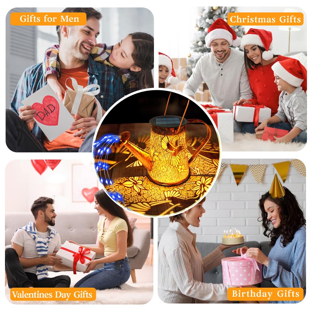 Yjfwal Solar Watering Can Lights, Hummingbird Christmas For Women Mom Grandma Birthday, Waterproof Outdoor Garden Decor Large Hanging Solar Lanterns Garden Lights For Patio Porch Yard Flowerbed Pathway