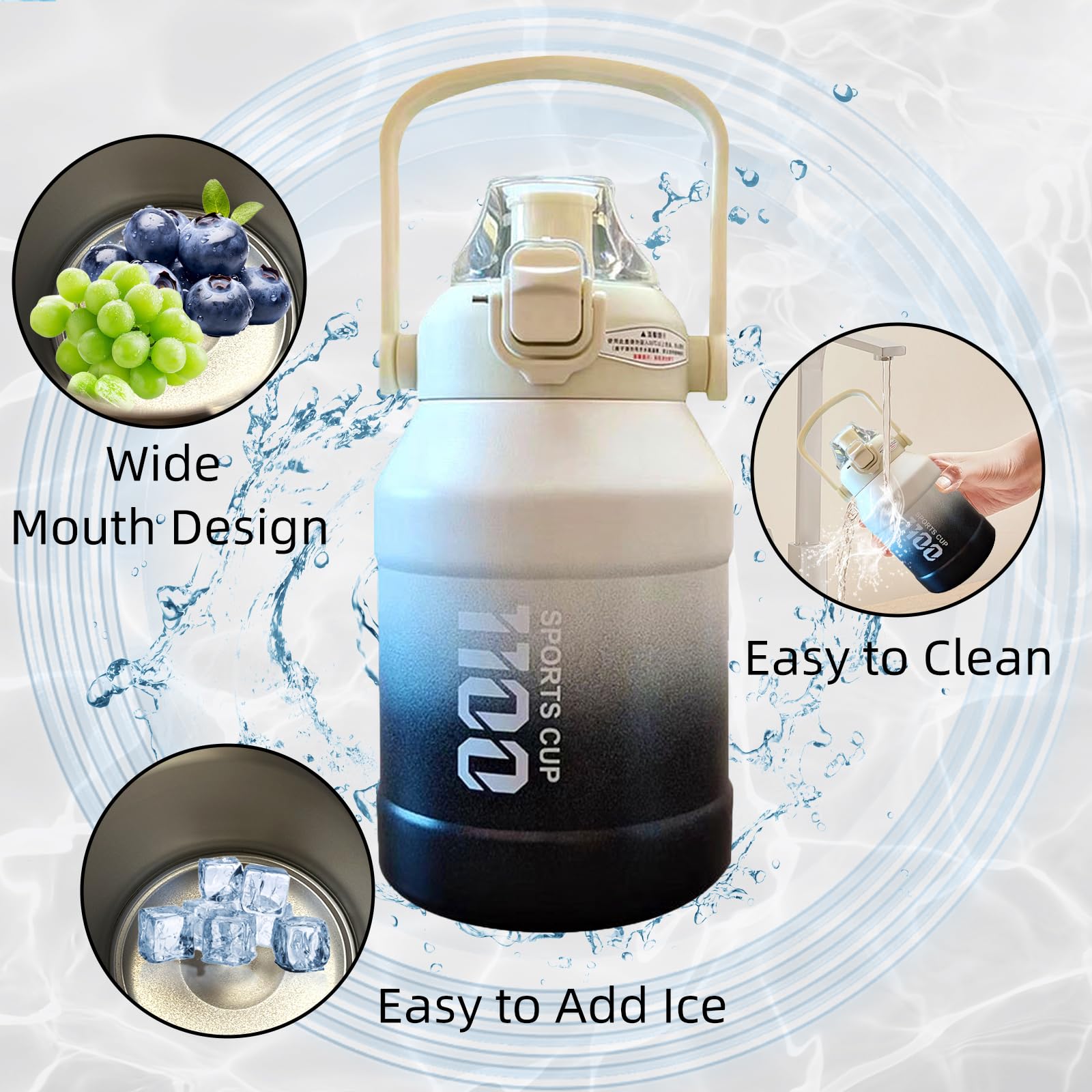 37Oz Insulation Stainless Steel Water Bottle, Leakproof Travel Thermo Mug