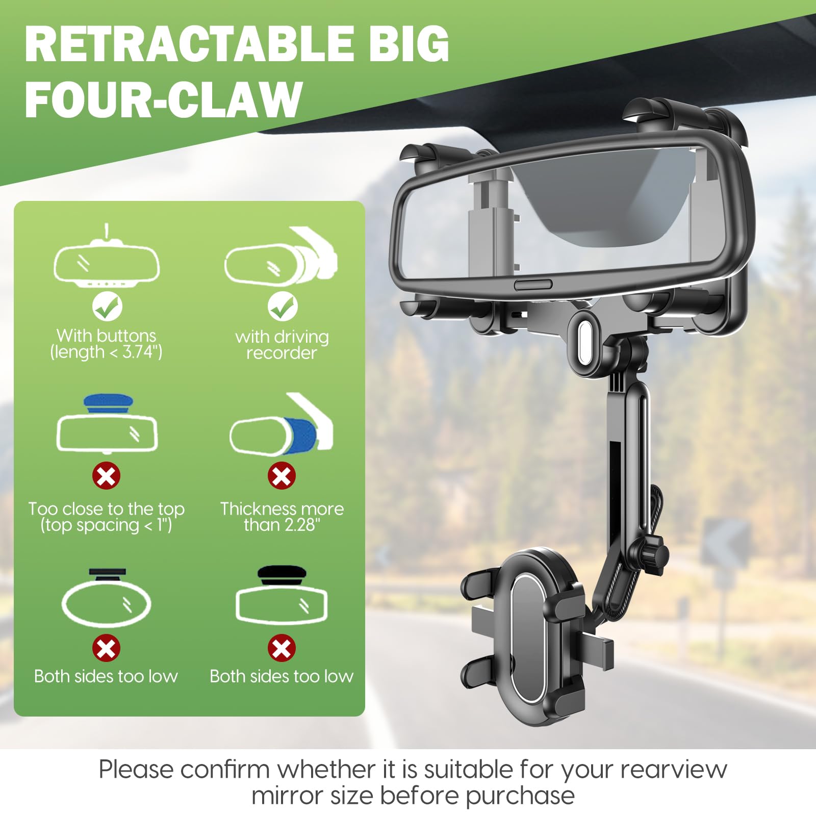 Sink Cover Rear View Mirror Phone Holder - Multifunctional 360 Rotatable, Retractable Handle Fixed At Four Corners, All Phone Compatible