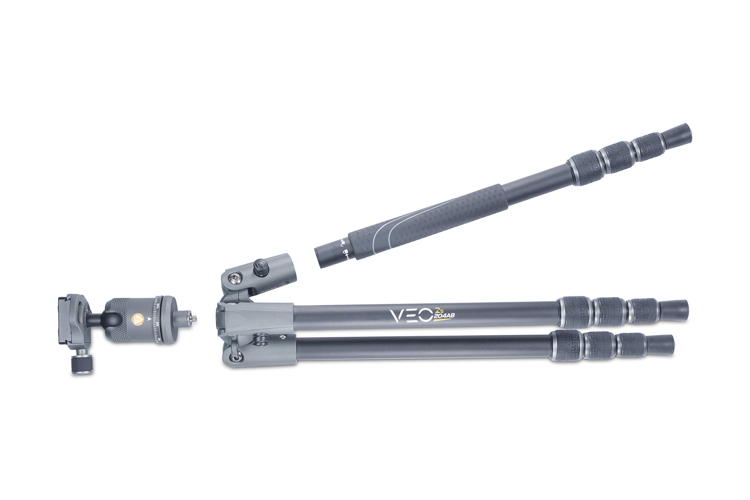 Vanguard Veo2S204Ab Aluminum Travel Tripod With Ball Head, Monopod Option, Smart Phone Holder, Spiked Feet, And Tripod Bag