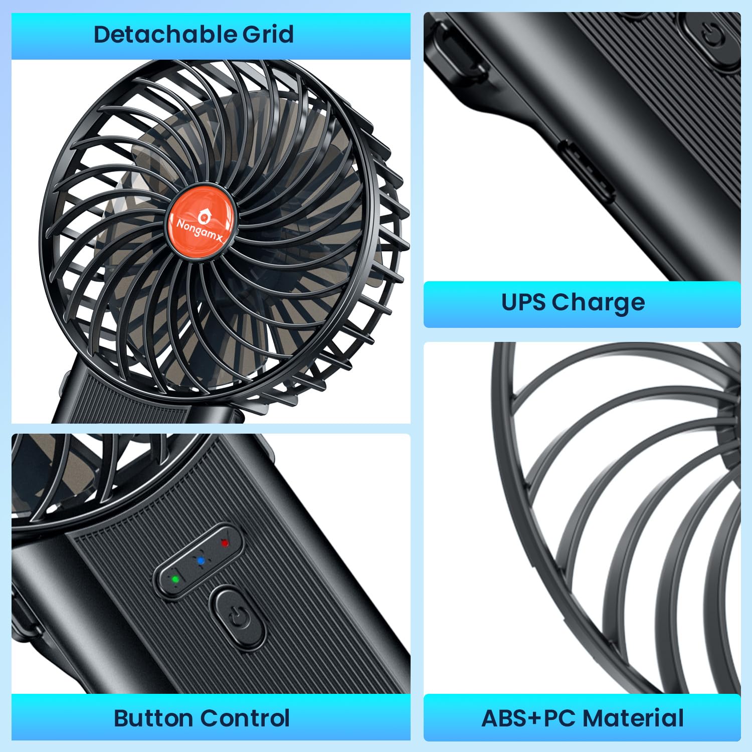 Handheld Fan Portable Foldable Rechargeable: Black Mini Portable Handheld Fan 180° Adjustable