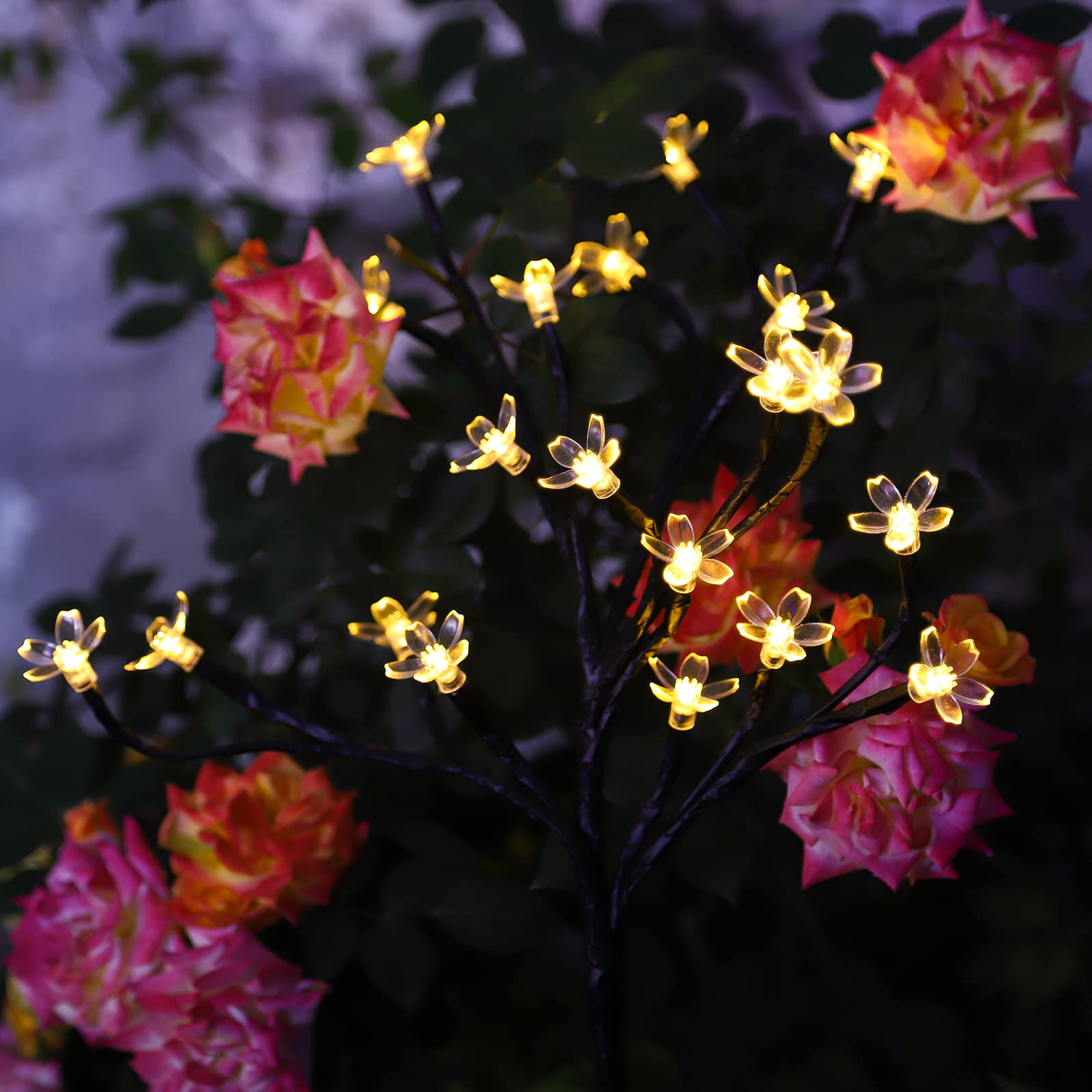 Tigrelight 2 Pack Solar Flowers Lights Outdoor Garden Decor, 40 Led Solar Garden Lights Decor For Outside, Solar Outdoor Fairy Lights Decorations For Yard, Outdoor, Patio, Pathway(Warm White)