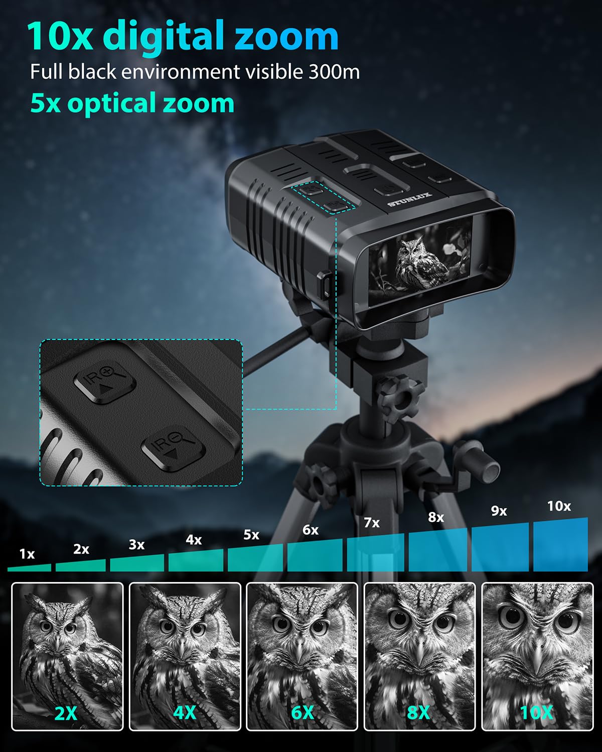 Stunlux Night Vision Goggles With Full Color 4K Resolution & 10X Zoom, Wifi Screen Mirroring, 48Mp And 3" Hd Screen, Fast Charging & Infrared For Camping Hunting Security