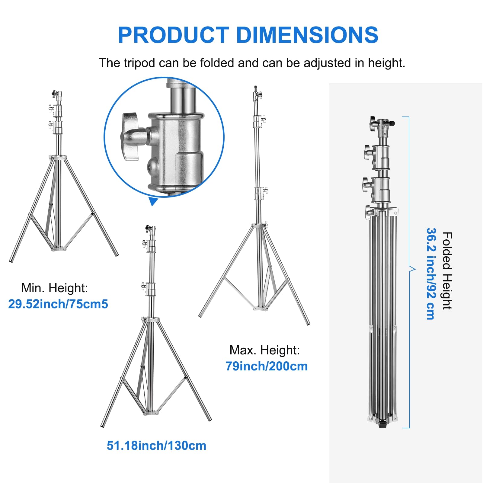Fotols Stainless Steel Heavy Duty Photography Light Stand,9.2Ft/2.8M Air Cushioned Studio Lighting Tripod For Speedlight,Strobe,Softbox,Monolight,Reflector